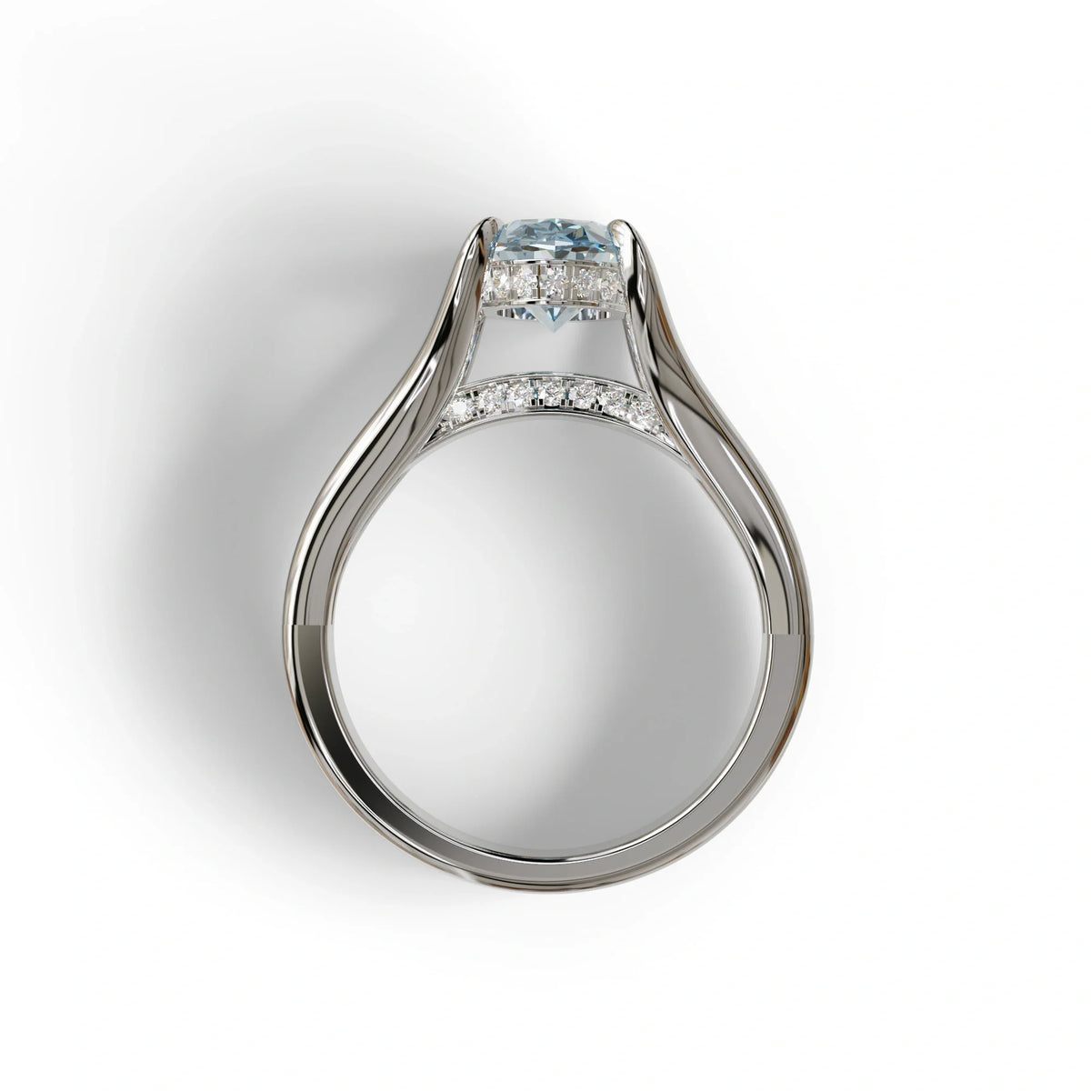 3 Carat Blue Oval Cut lab Diamond Engagement Ring Unique Design Ring- Beverly