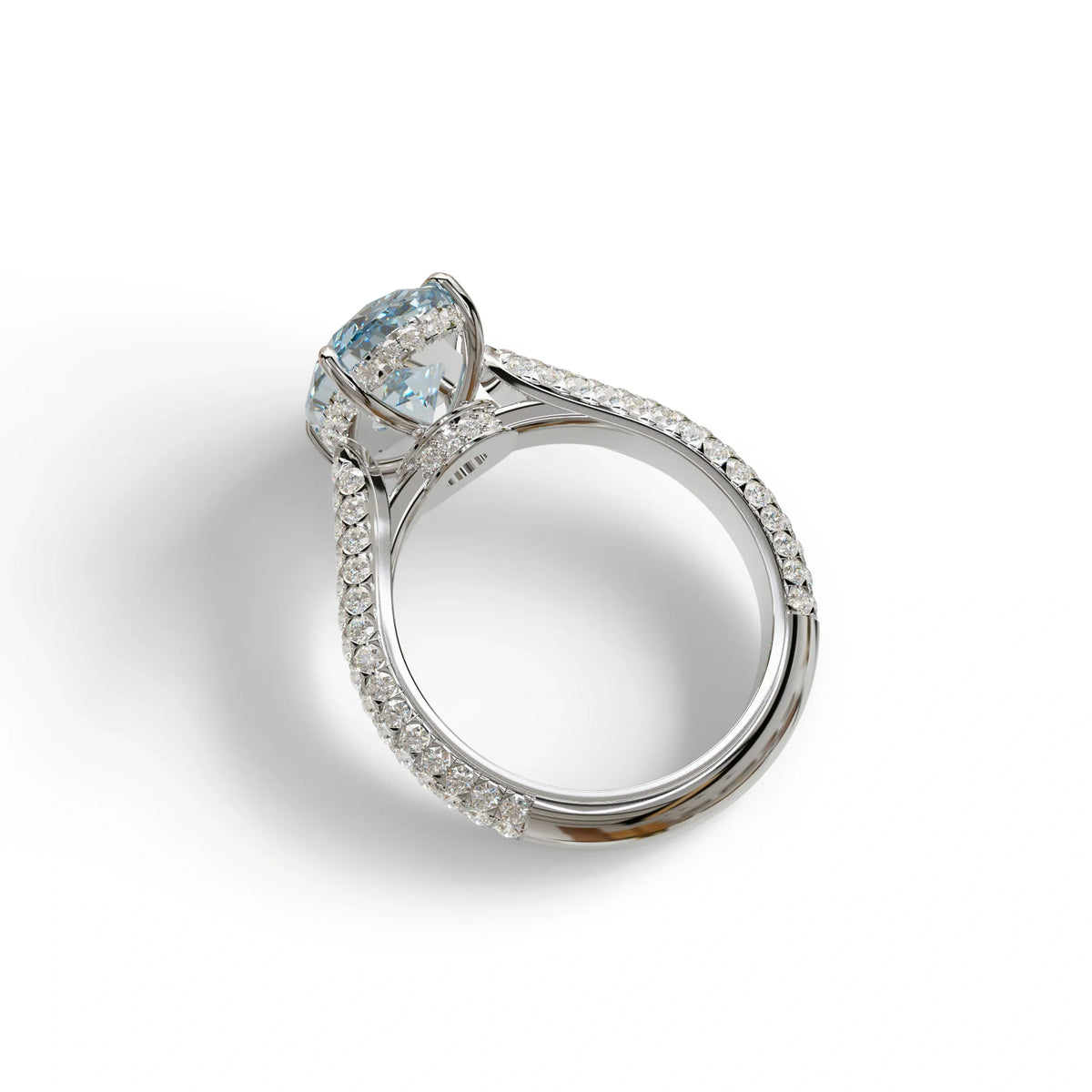 3 Carat Blue Oval Cut Hidden Halo & Pave Set Lab Diamond Engagement Ring - Viviana