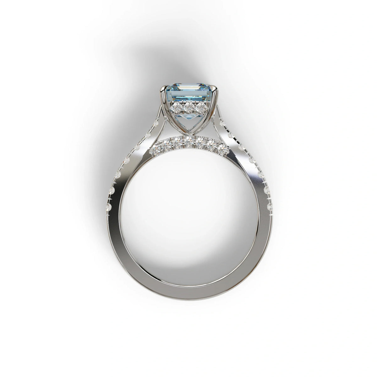 2 Carat Fancy Vivid Blue Asscher Cut Lab Grown Diamond Engagement Ring | Hidden Halo & Pave - Kay