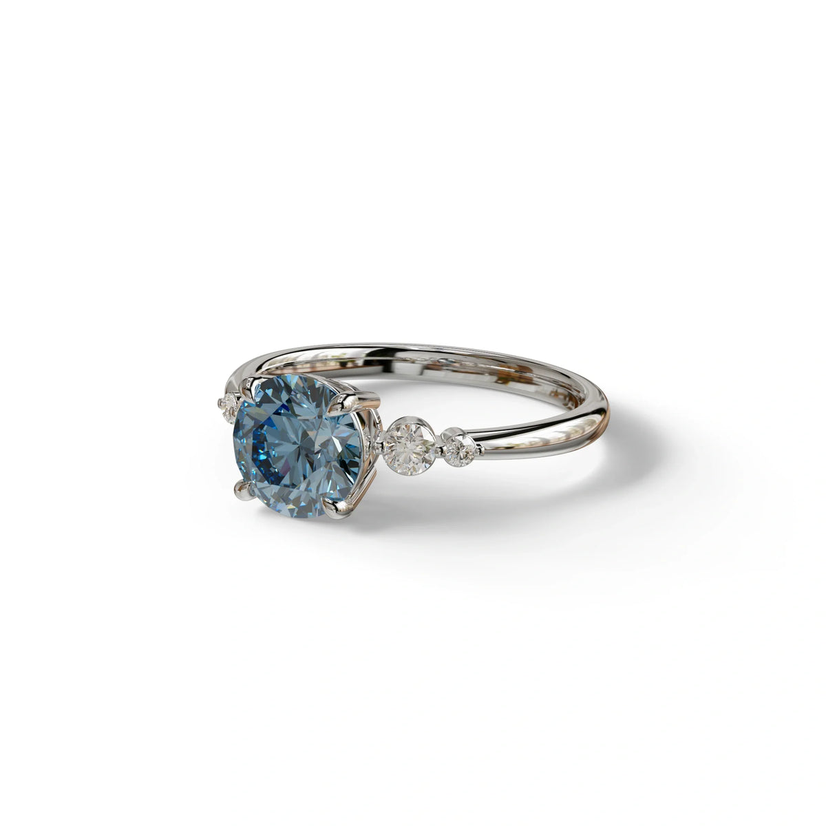 Blue Round Three Stone Lab Grown Diamond Engagement Ring - Romance
