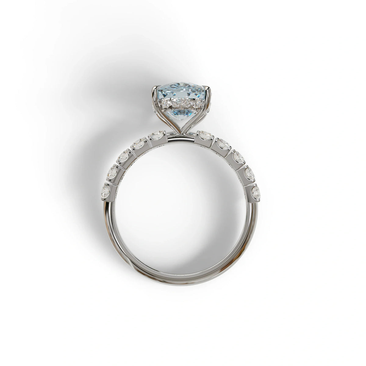 4 Carat Blue Cushion Cut Hidden Halo Eternity Lab Diamond Engagement Ring - Sandrine