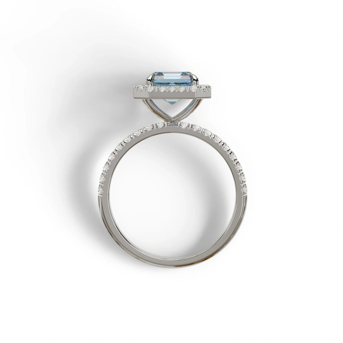 3.5 Ct Blue Asscher Cut Lab Diamond In Halo & Pave Setting Ring - Up Glam