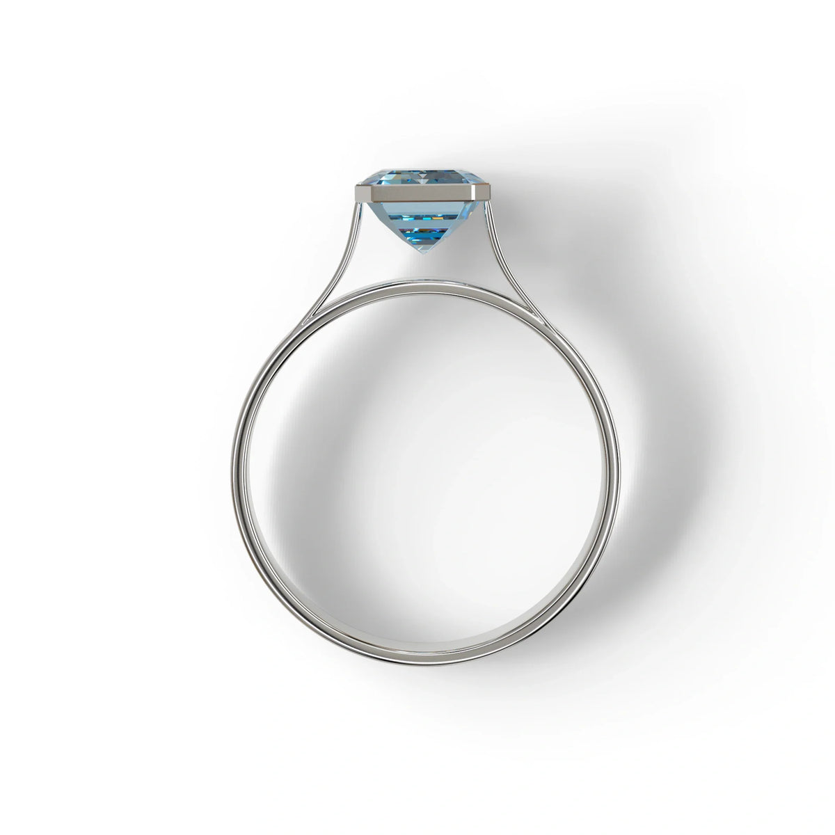 3 Carat Fancy Vivid Blue Emerald cut bezel Setting Ring - Zelora