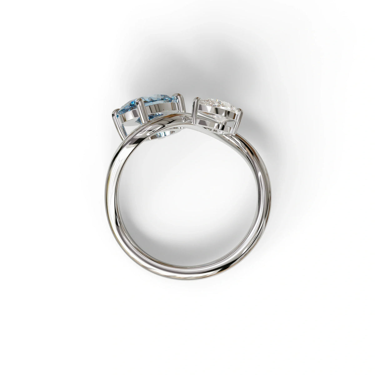 3 Carat Blue Oval and Pear Cut Lab Diamond Engagement Ring - Toi Et Moi