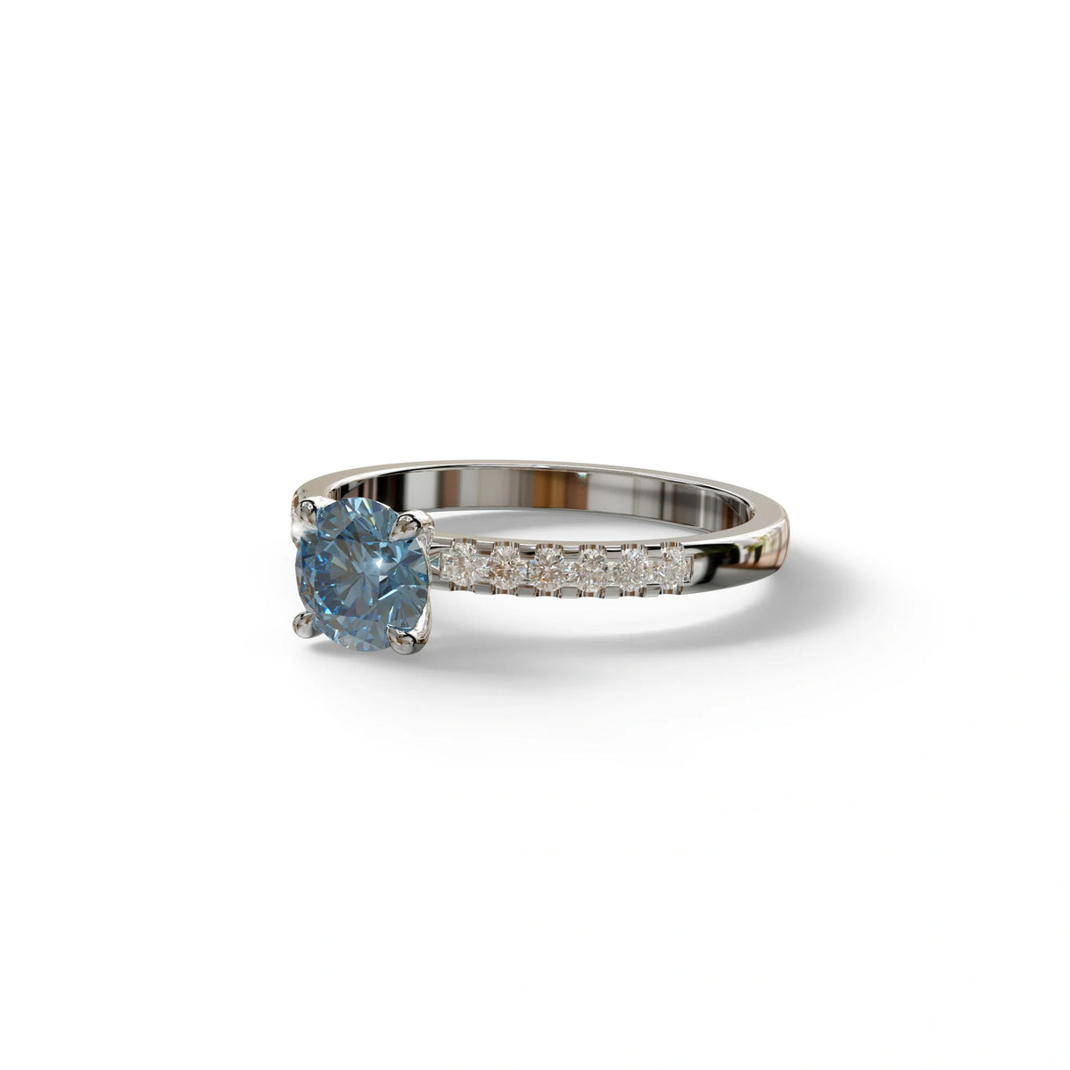 Blue Round Pave Set Minimalist Engagement Ring - Nova Signature