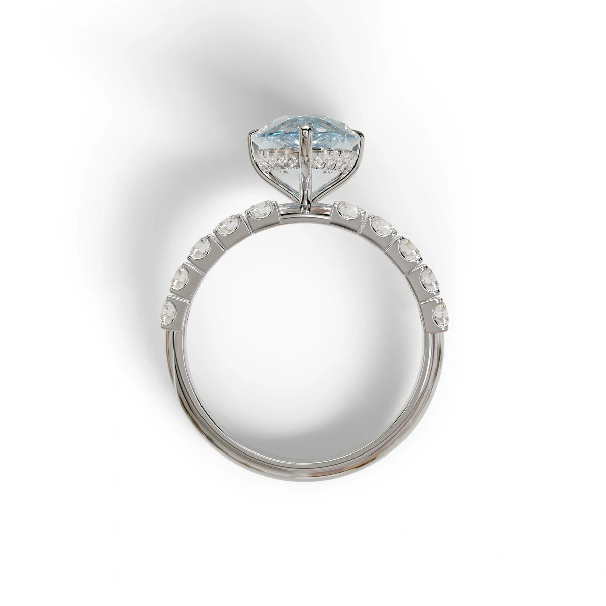 3 Carat Vivid Blue Pear cut Lab Grown Diamond Engagement Ring | Pave & Hidden Halo Diamond- Feesia
