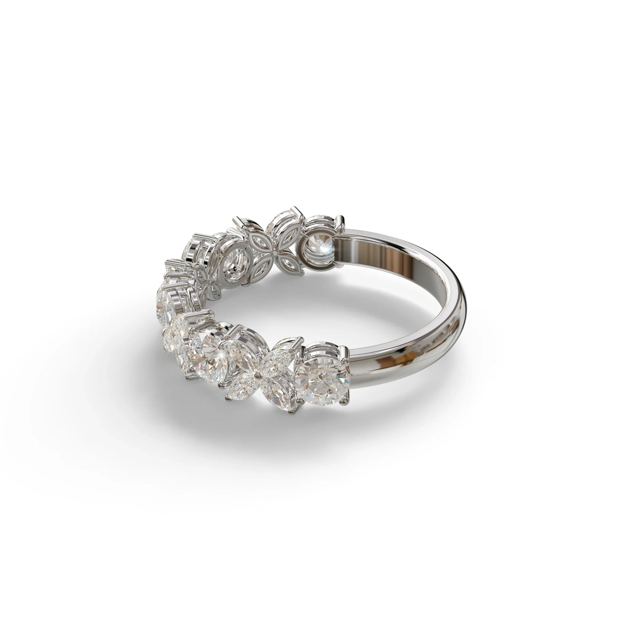 Yellow Gold Marquise & Round Brilliant Diamond Flower Cluster Ring - 18k Gold