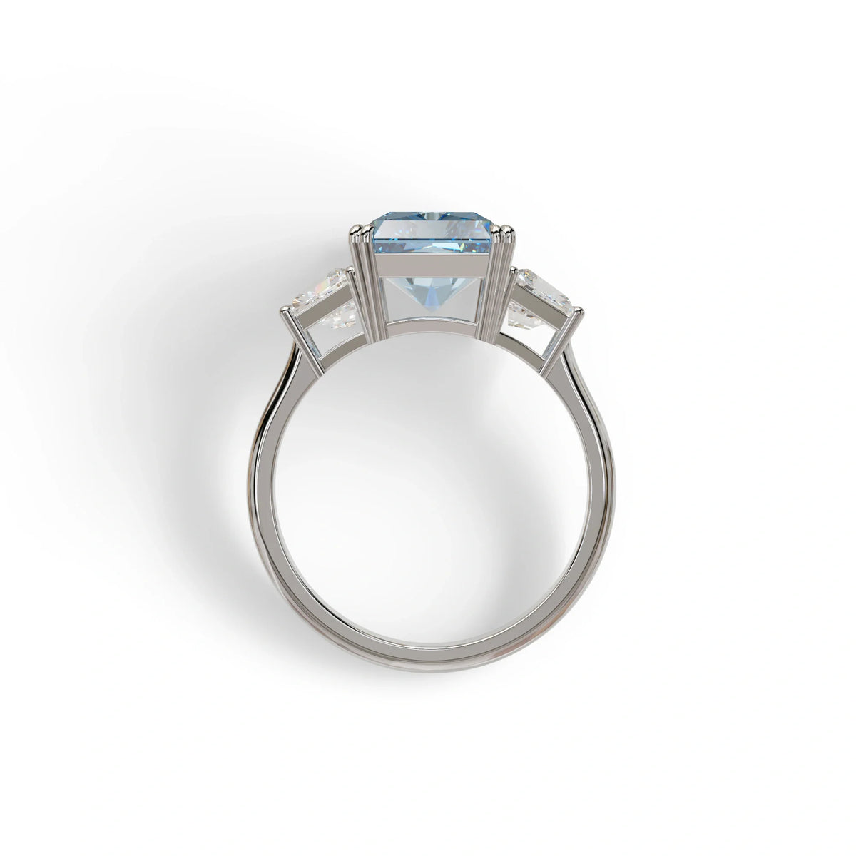 4 Carat Blue Lab Grown Diamond Engagement Ring – Radiant Cut Three Stone | Tacor