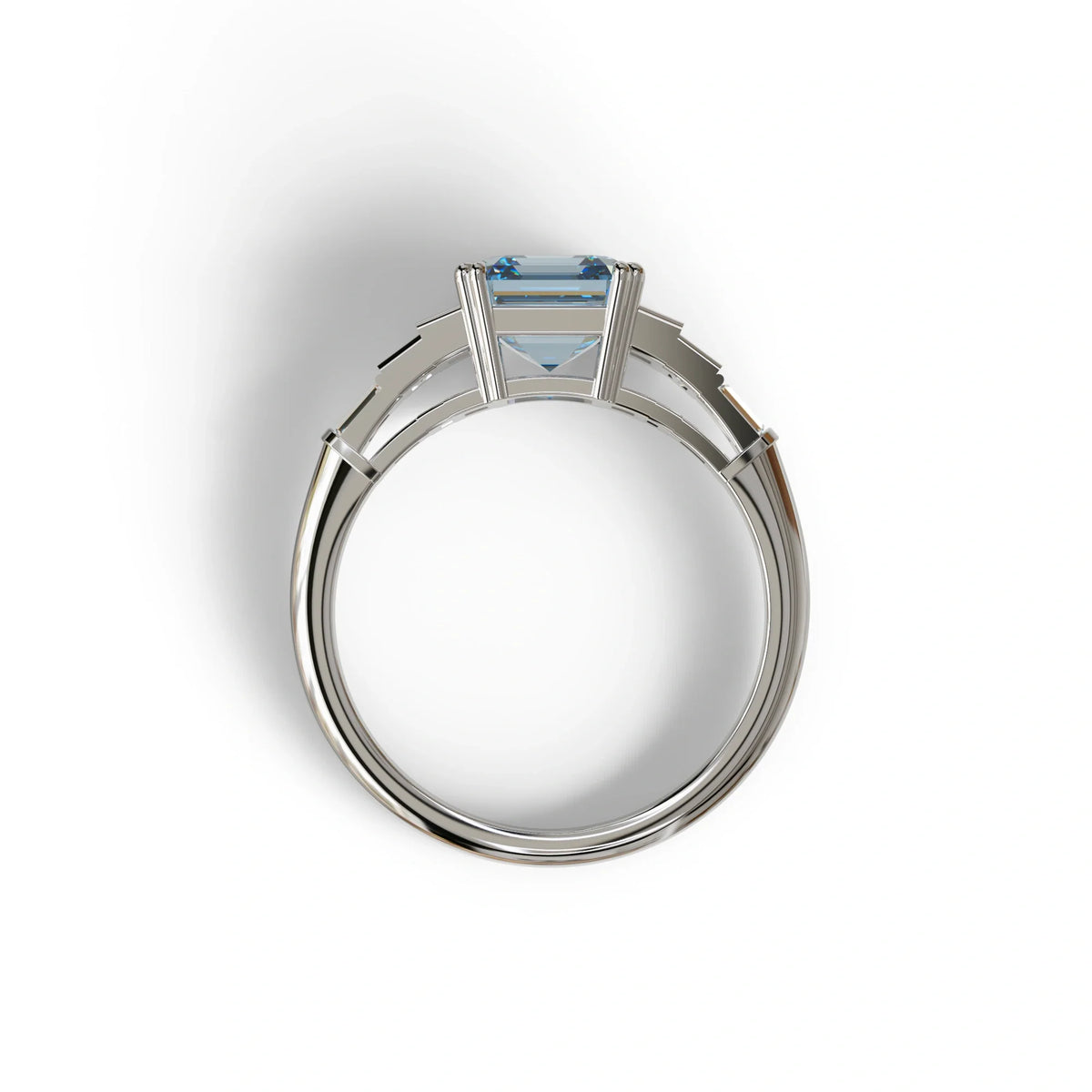 3 Carat Fancy Vivid Blue Asscher Three Stone Lab grown Diamond Ring - Vetra