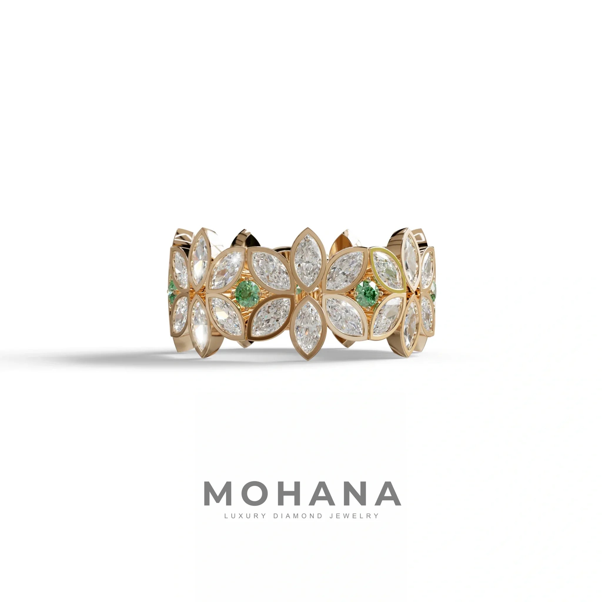18K Gold Floral Eternity Band: Marquise Diamond & Round Diamond Full Eternity Band - 10K Solid Gold / Rose Gold