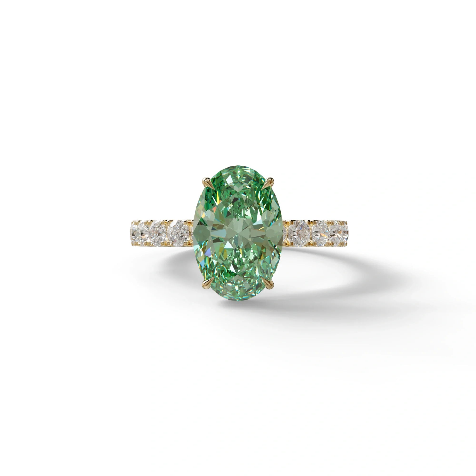 4 Carat Green Oval Cut Lab Diamond Engagement Ring | Hidden Halo - Christie’s - 10K Solid Gold / Yellow Gold