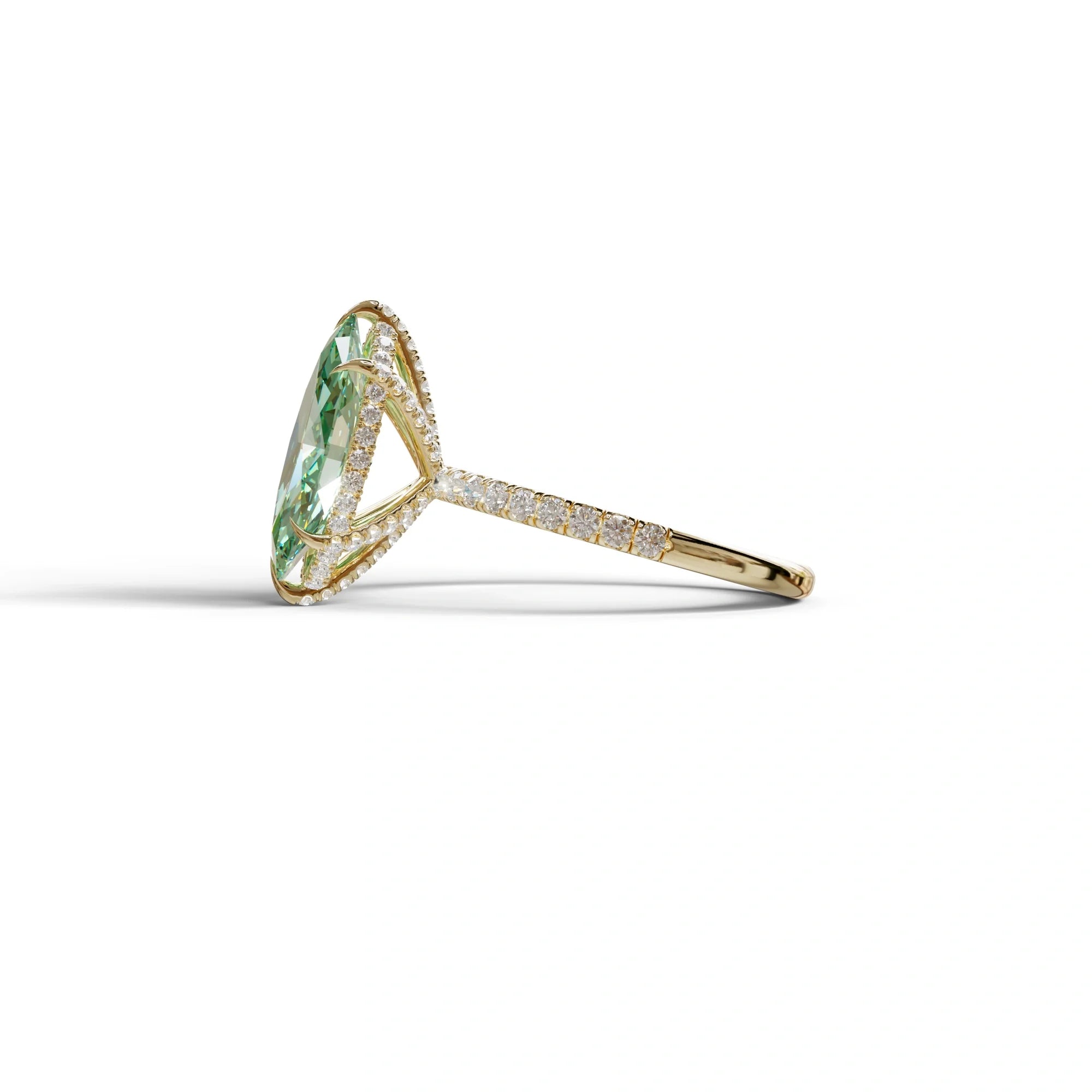 3 Carat Green Marquise Cut Lab Diamond In Hidden Halo & Pave Setting Ring
