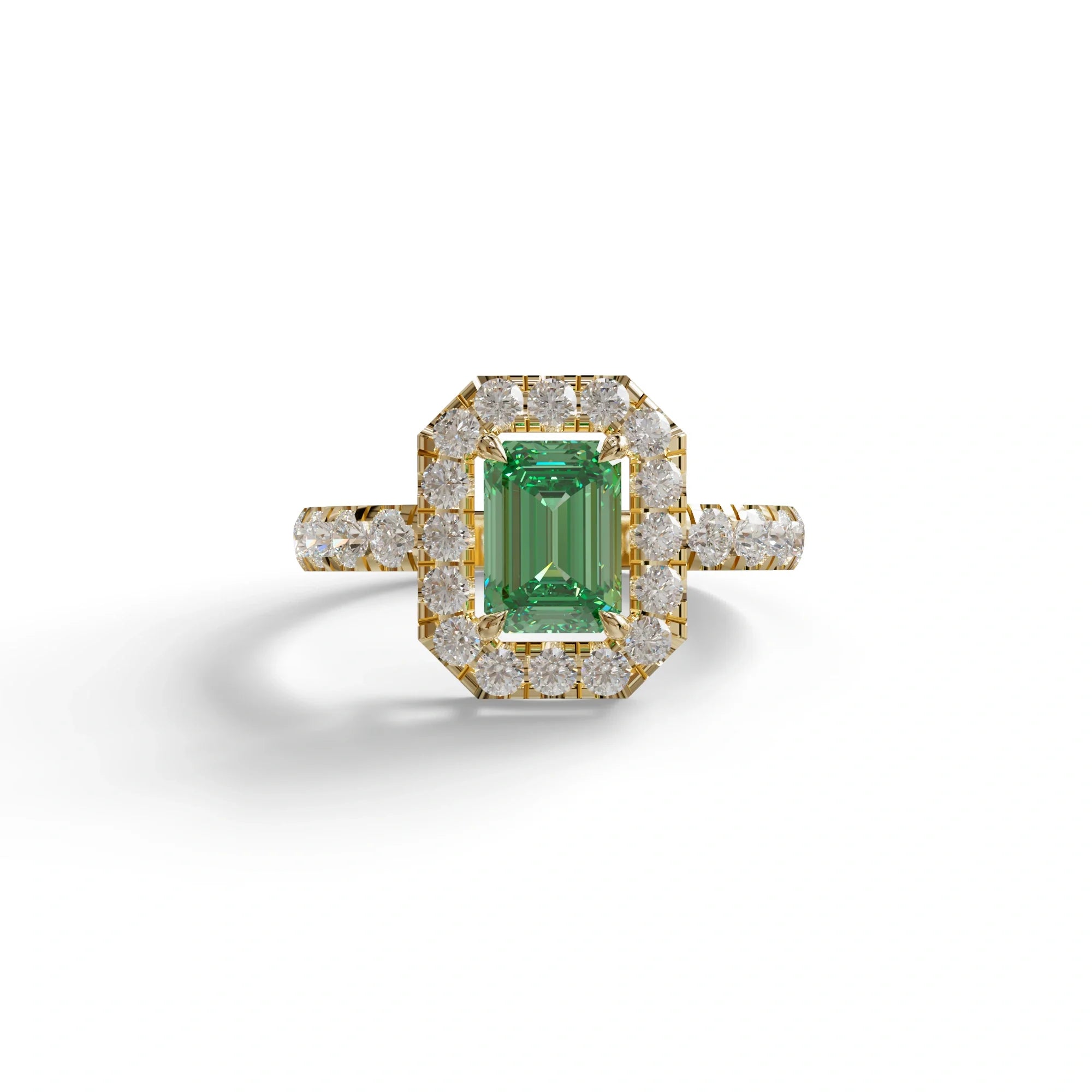 1 Carat Fancy Vivid Green Emerald Cut Lab Grown Diamond Engagement Ring - Freesia - 10K Solid Gold / Yellow Gold