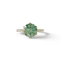 2.5 Carat Green Round Cut Hidden Halo & Pave Lab Diamond Ring - Hyper Saga - 10K Solid Gold / Yellow Gold