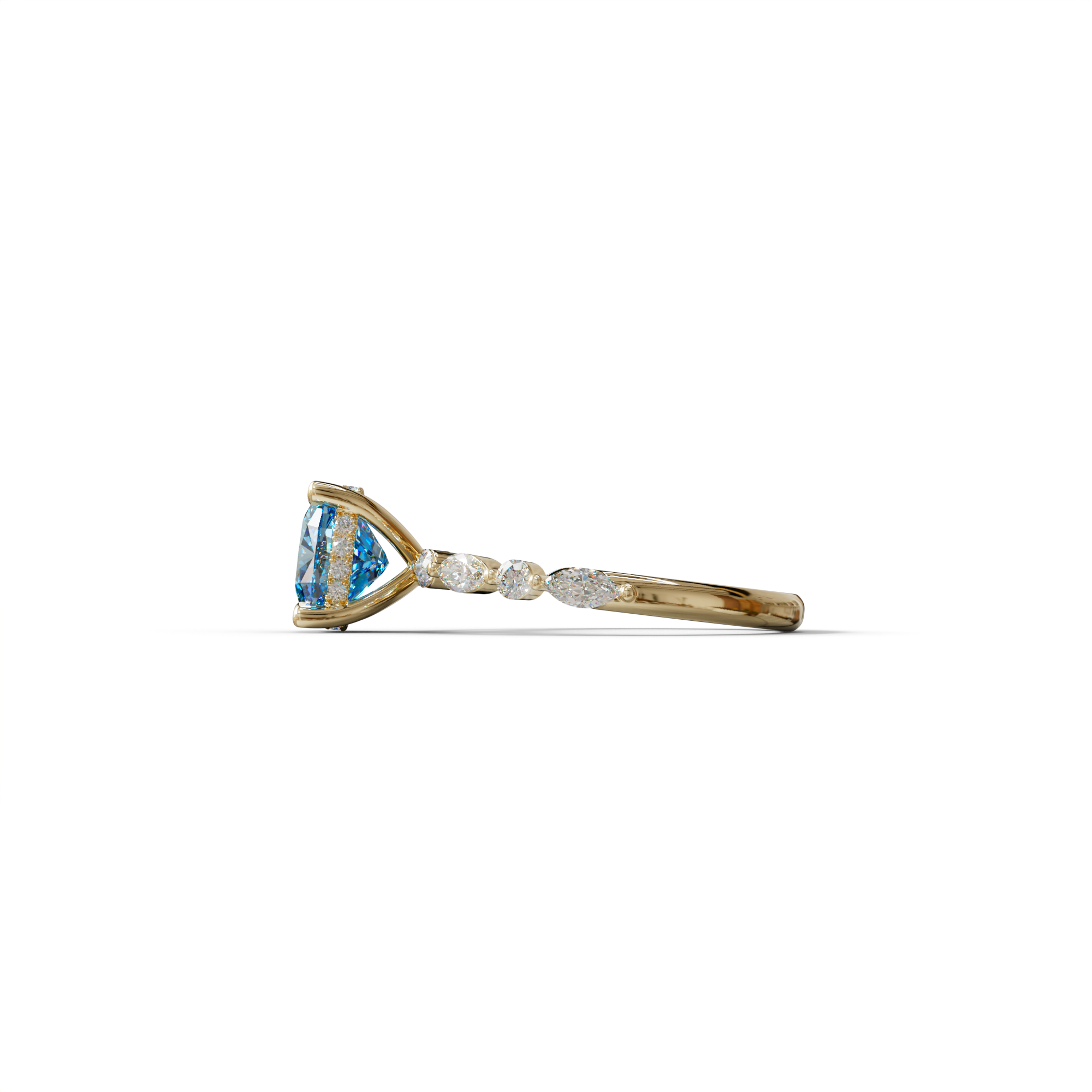 2 Carat Blue Cushion Cut Hidden Halo & Pave Lab Diamond Ring - Daisy