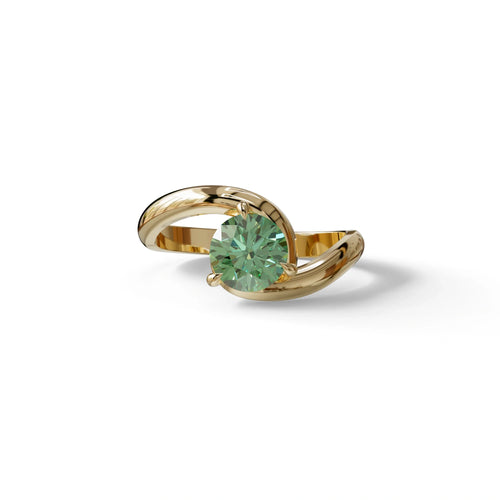 1.5 Carat Green Round Cut Solitaire Lab Diamond Ring - Tauras - 10K Solid Gold / Yellow Gold