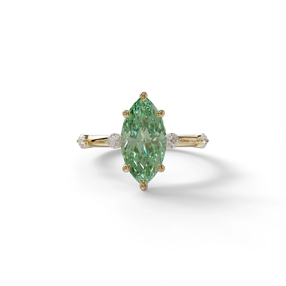 2.5 Ct Fancy Vivid Green Marquise Cut Lab Diamond In Space-Chanel Setting Ring - Nimi - 10K Solid Gold / Yellow Gold