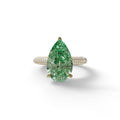3 Carat Green Pear Shaped Hidden Halo Lab Diamond Engagement Ring - Alina - 10K Solid Gold / Yellow Gold