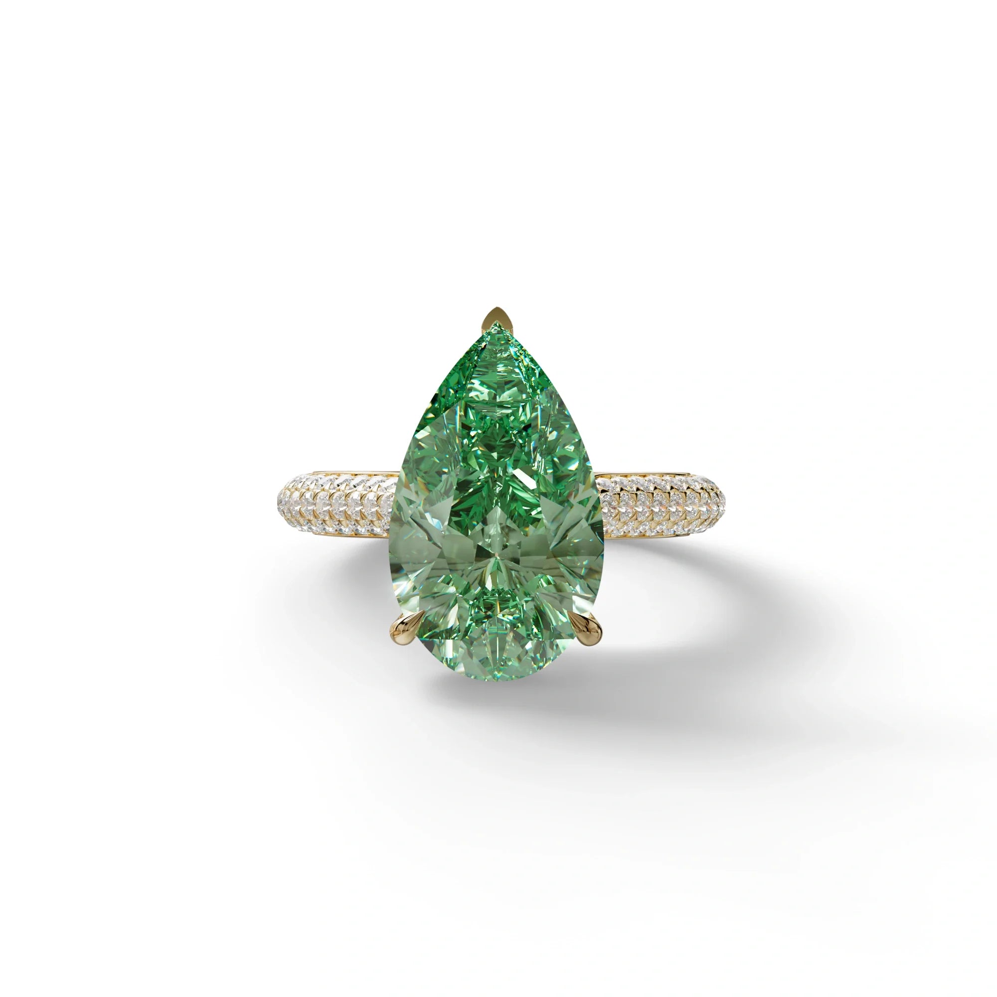 3 Carat Green Pear Shaped Hidden Halo Lab Diamond Engagement Ring - Alina - 10K Solid Gold / Yellow Gold