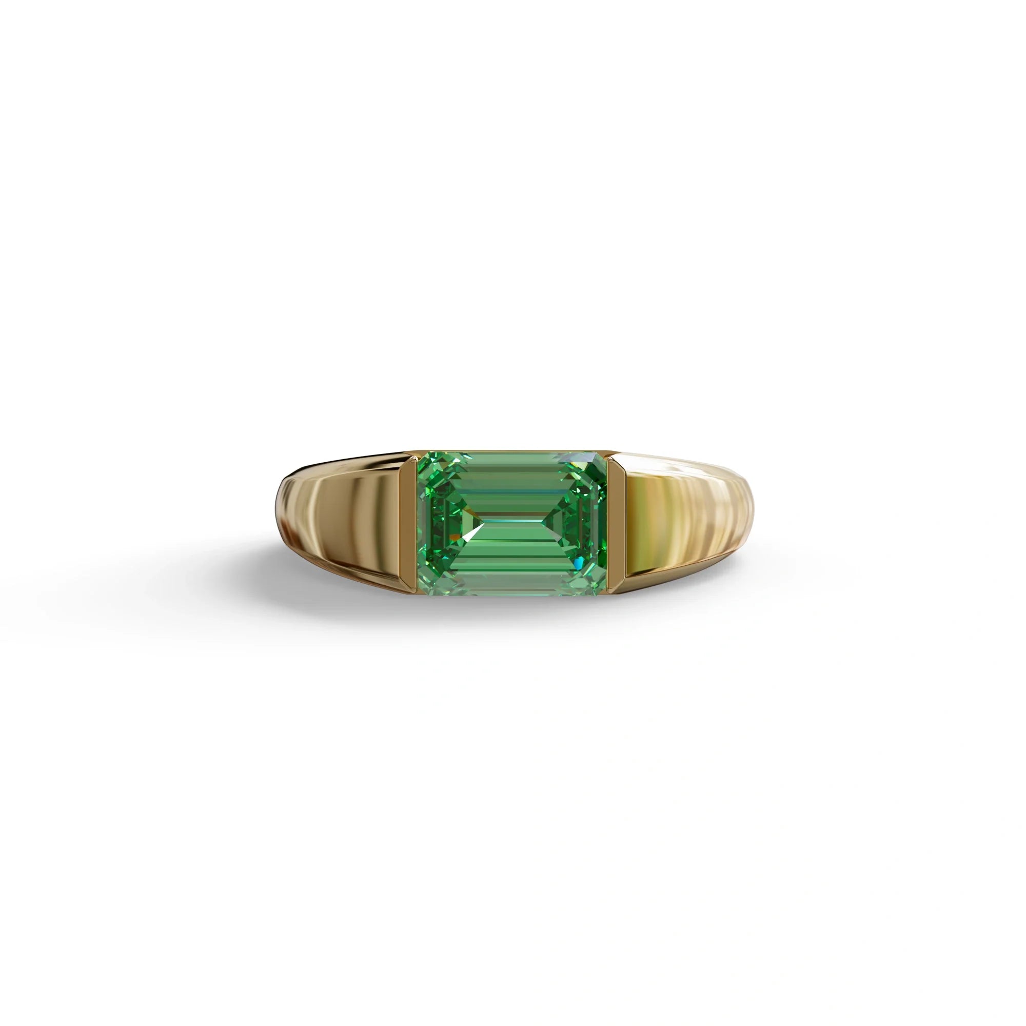 2 Carat Green Emerald Cut East West Lab Diamond Ring - Ashleen - 10K Solid Gold / Yellow Gold