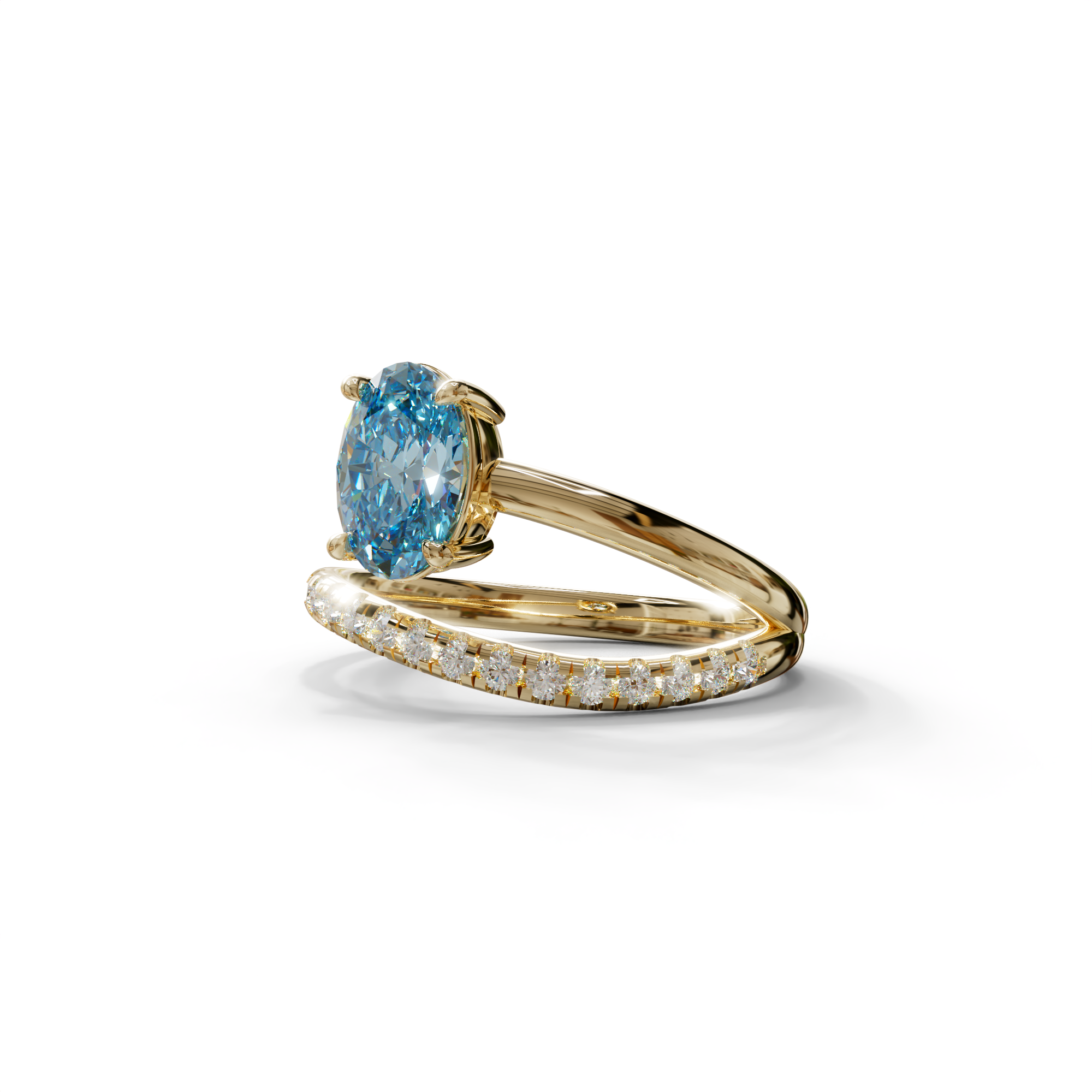 1.5 Carat S-Curve Blue Oval Diamond Pave-set Diamond Ring - Bypass