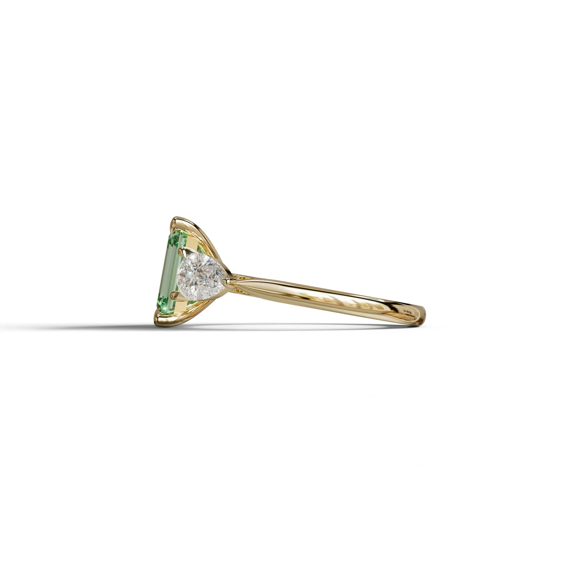 3 Carat Green Emerald Cut Lab Diamond In 3 Stones Claw Prongs Setting Ring