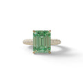 3 Carat Green Emerald Cut Hidden Halo & Pave Set Lab Diamond Ring - Emme - 10K Solid Gold / Yellow Gold