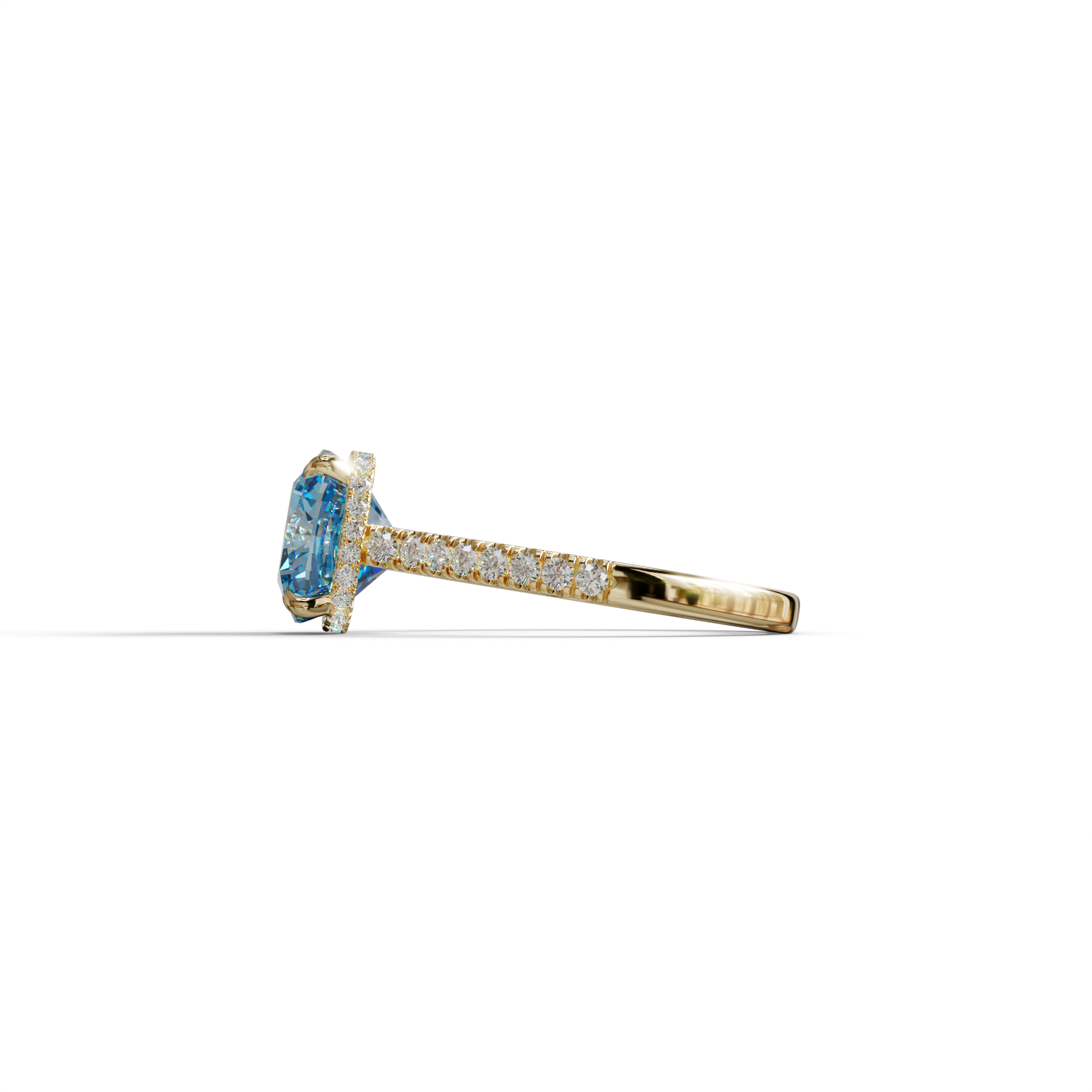 2.5 Carat Blue Cushion Cut Hidden Halo & Pave Lab Diamond Ring - Éblouissant