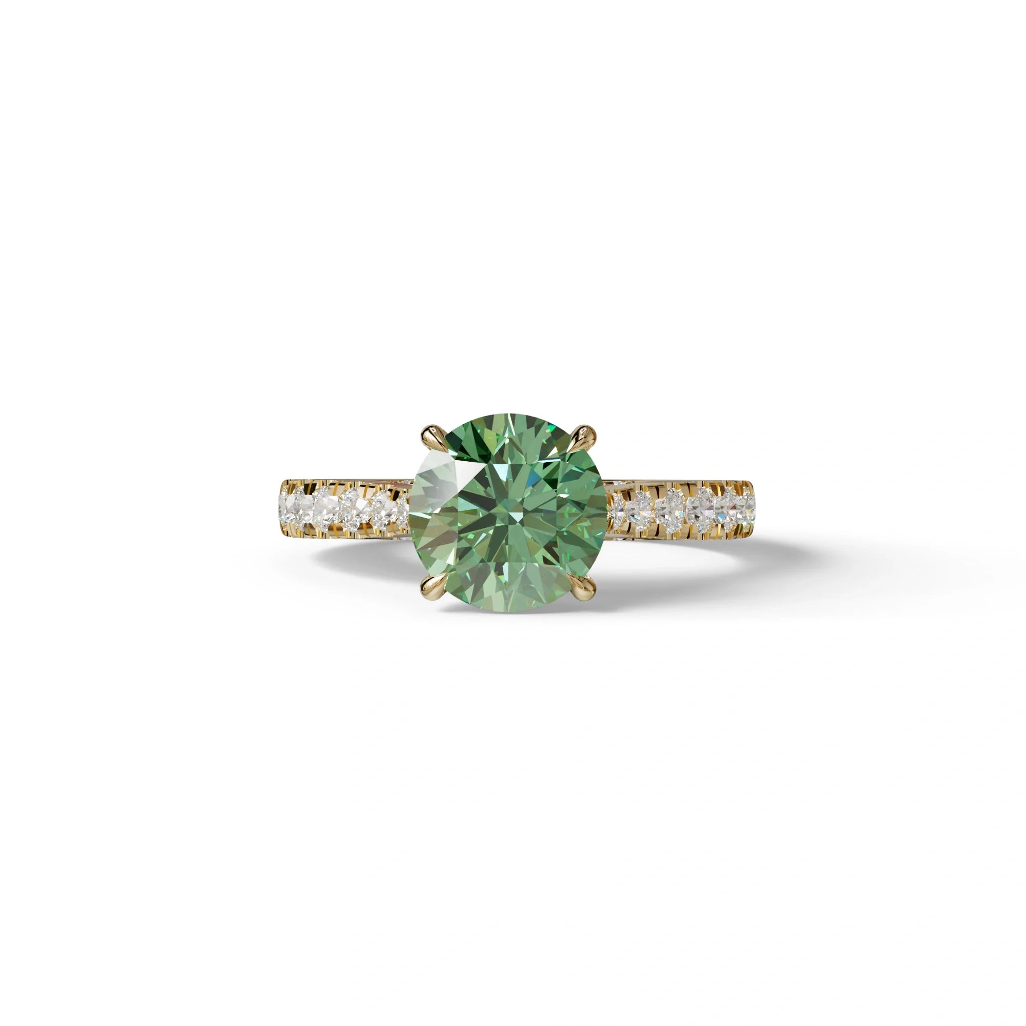 2 Carat Round Cut Green Lab Grown Diamond Engagement Ring | Hidden Halo & Pave - Brilliant - 10K Solid Gold / Yellow
