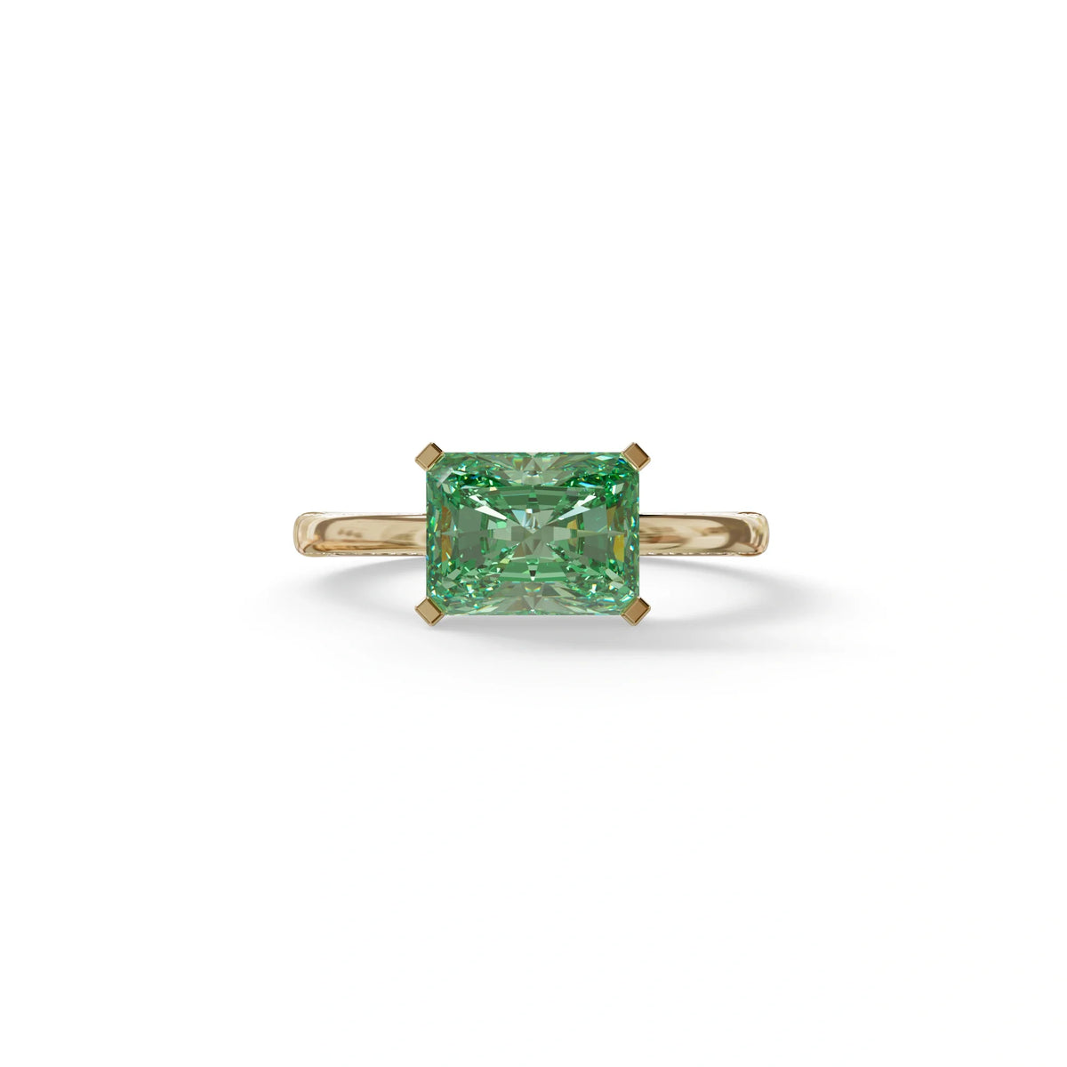 2.5 Ct Green Radiant Cut Lab Grown Diamond In Pave-Chanel Setting Ring - Maxine - 10K Solid Gold / Yellow Gold