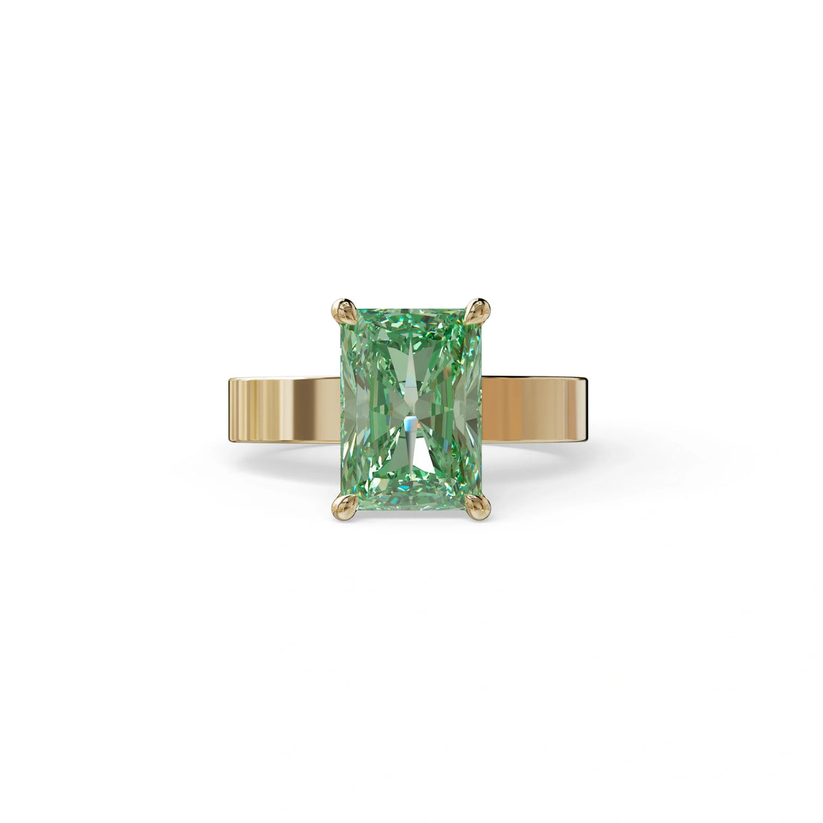 4Ct Green Radiant Cut Lab Grown Diamond Solitaire Engagement Ring - Crownfire - 10K Solid Gold / Yellow Gold