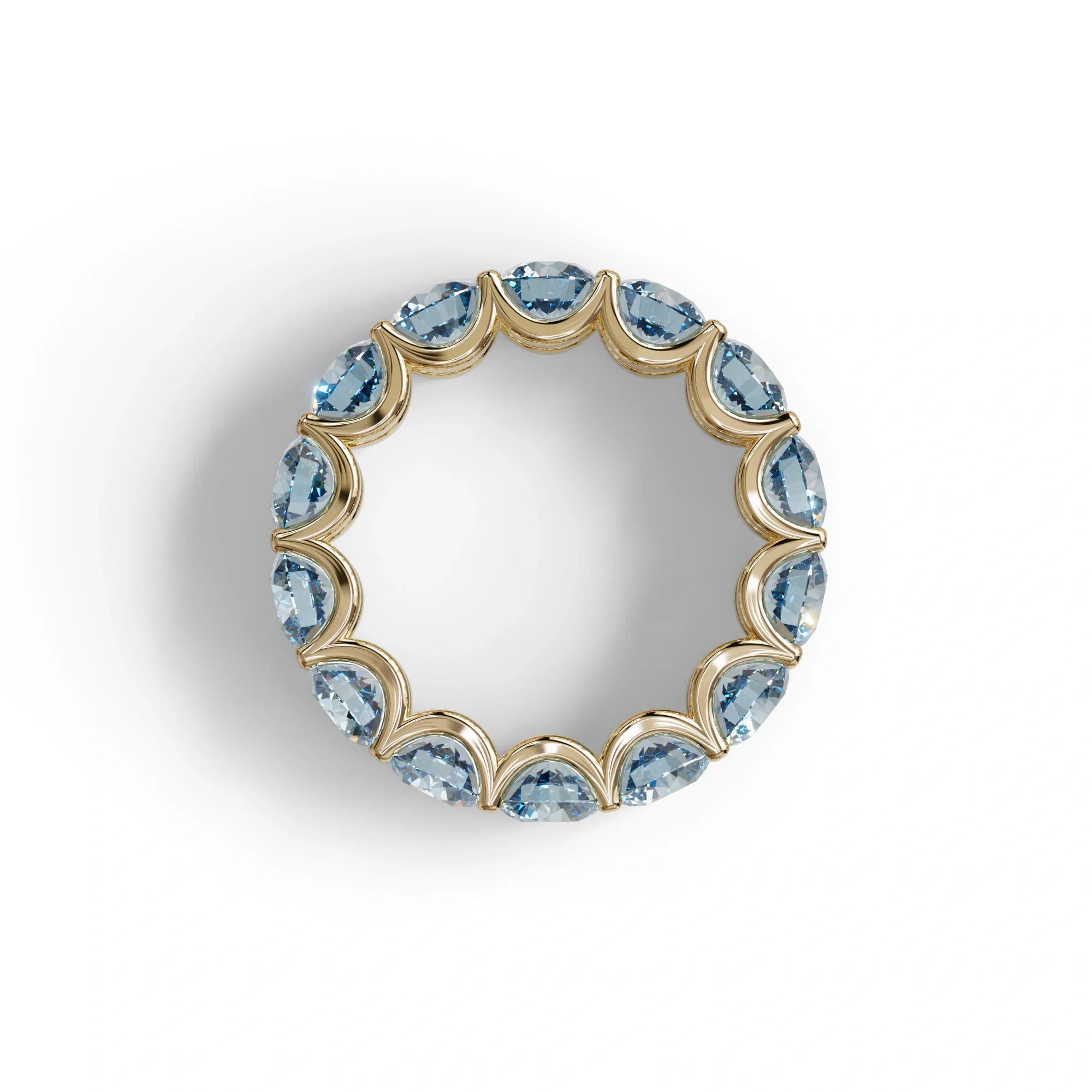Blue Round Brilliant Diamond Full Eternity Band in 18k Yellow Gold – Scalloped U-Prong Setting