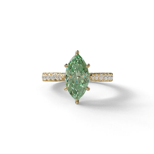 1.5 Carat Green Marquise Cut Lab Diamond Hidden Halo & Pave Ring - Ash - 10K Solid Gold / Yellow Gold