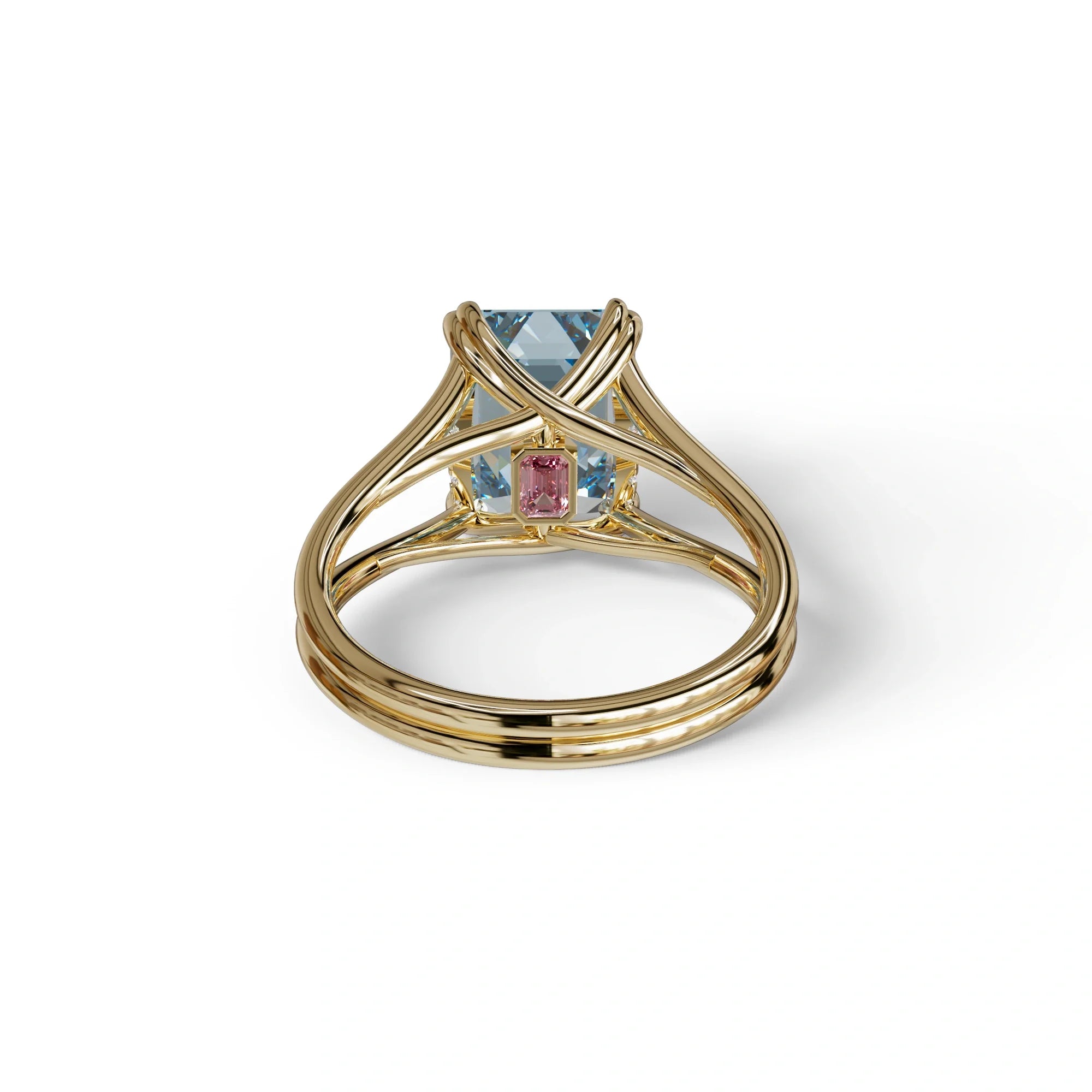 4 Carat Fancy Blue Emerald Cut Lab Grown Diamond Engagement Ring - Tesira