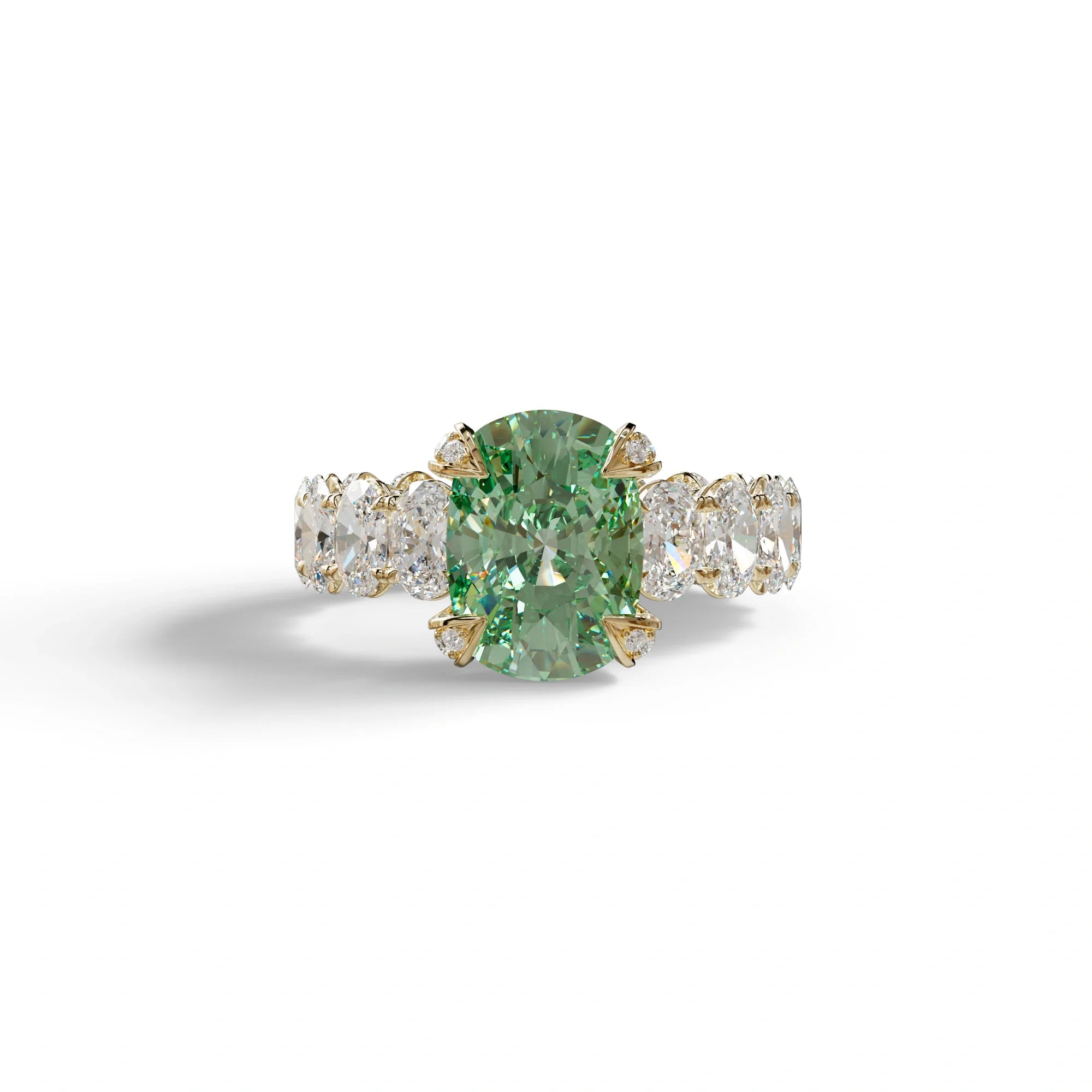 4 Carat Green Cushion Cut Full Eternity Lab Grown Diamond Ring - Enigma - 10K Solid Gold / Yellow Gold