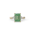 3Ct Fancy Vivid Green Emerald Cut Lab Grown Diamond Three stone Engagement Ring - Polaris - 10K Solid Gold / Yellow Gold