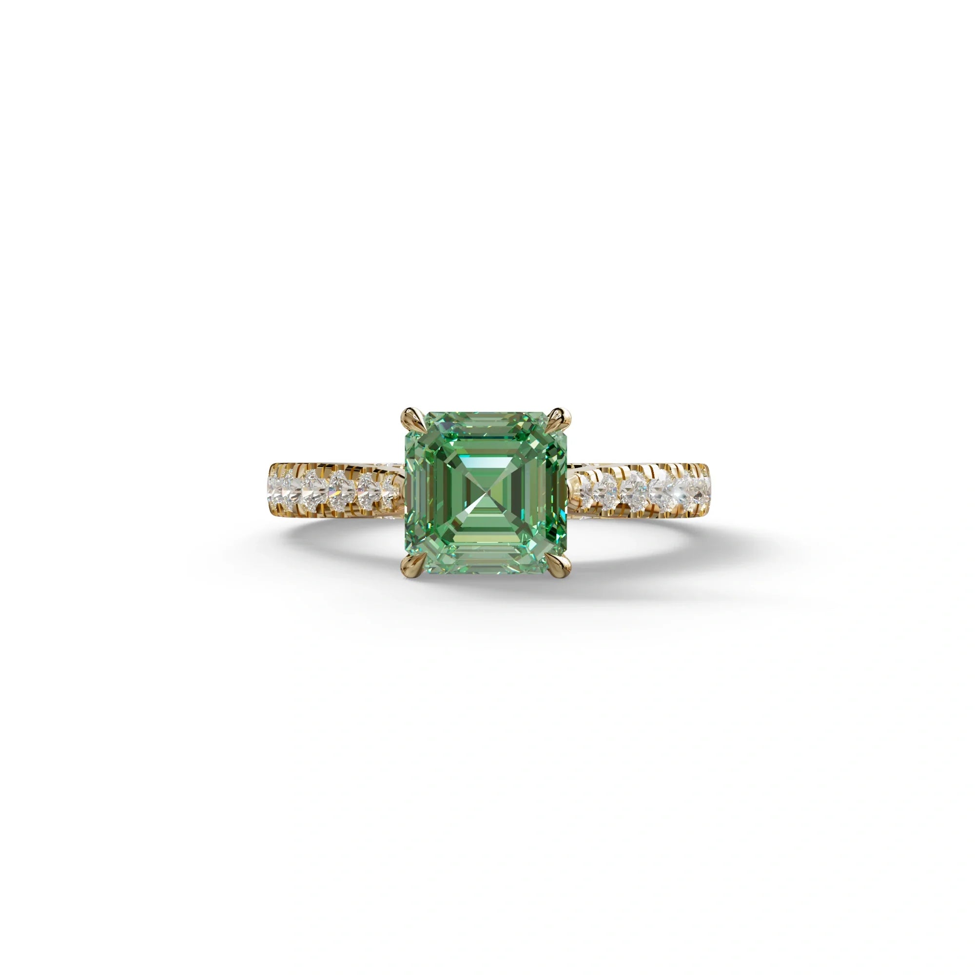 2 Carat Fancy Vivid Green Asscher Cut Lab Grown Diamond Engagement Ring | Hidden Halo & Pave - Kay - 10K Solid Gold