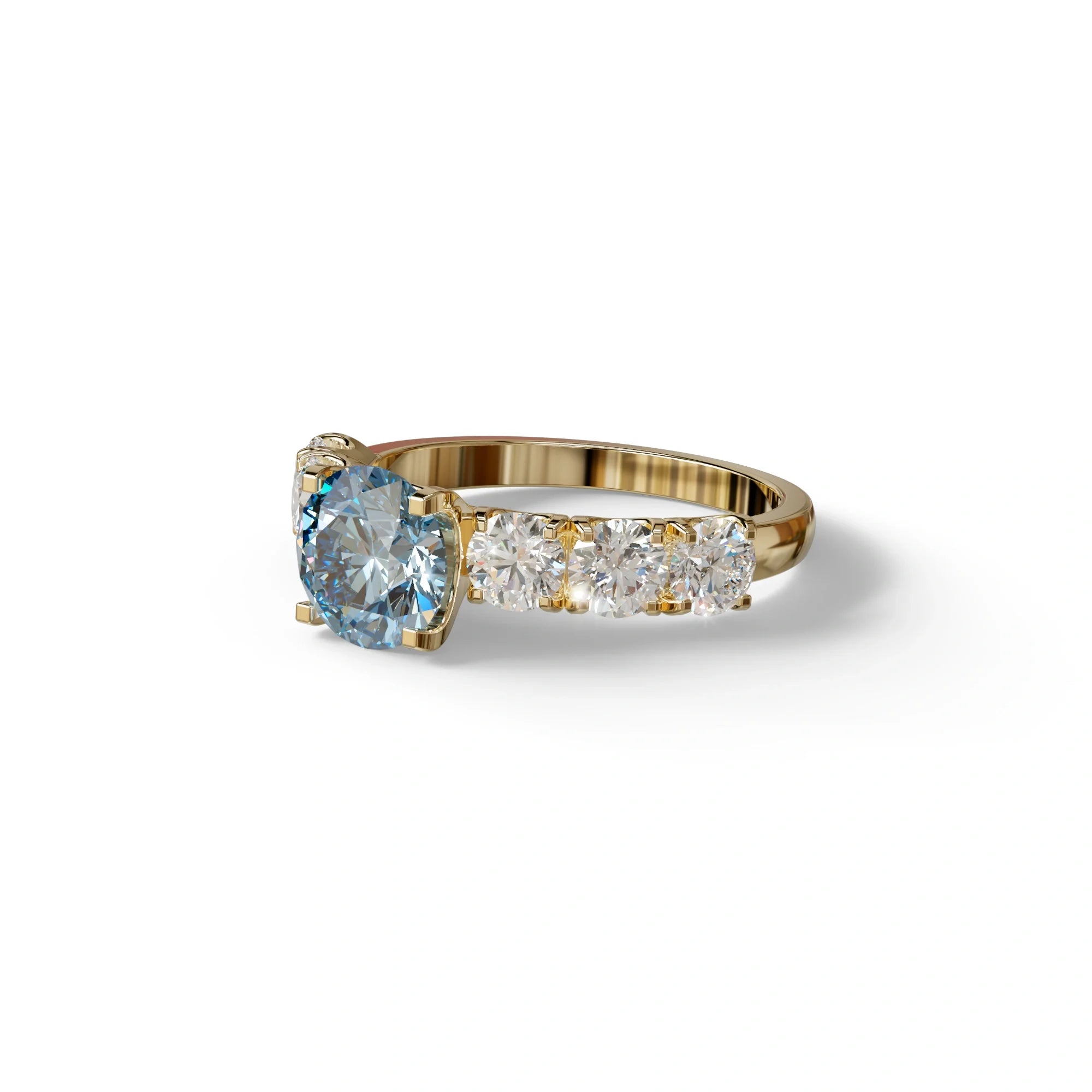 3 Carat Blue Round Cut Half Eternity Lab Diamond Engagement Ring - Angeleno
