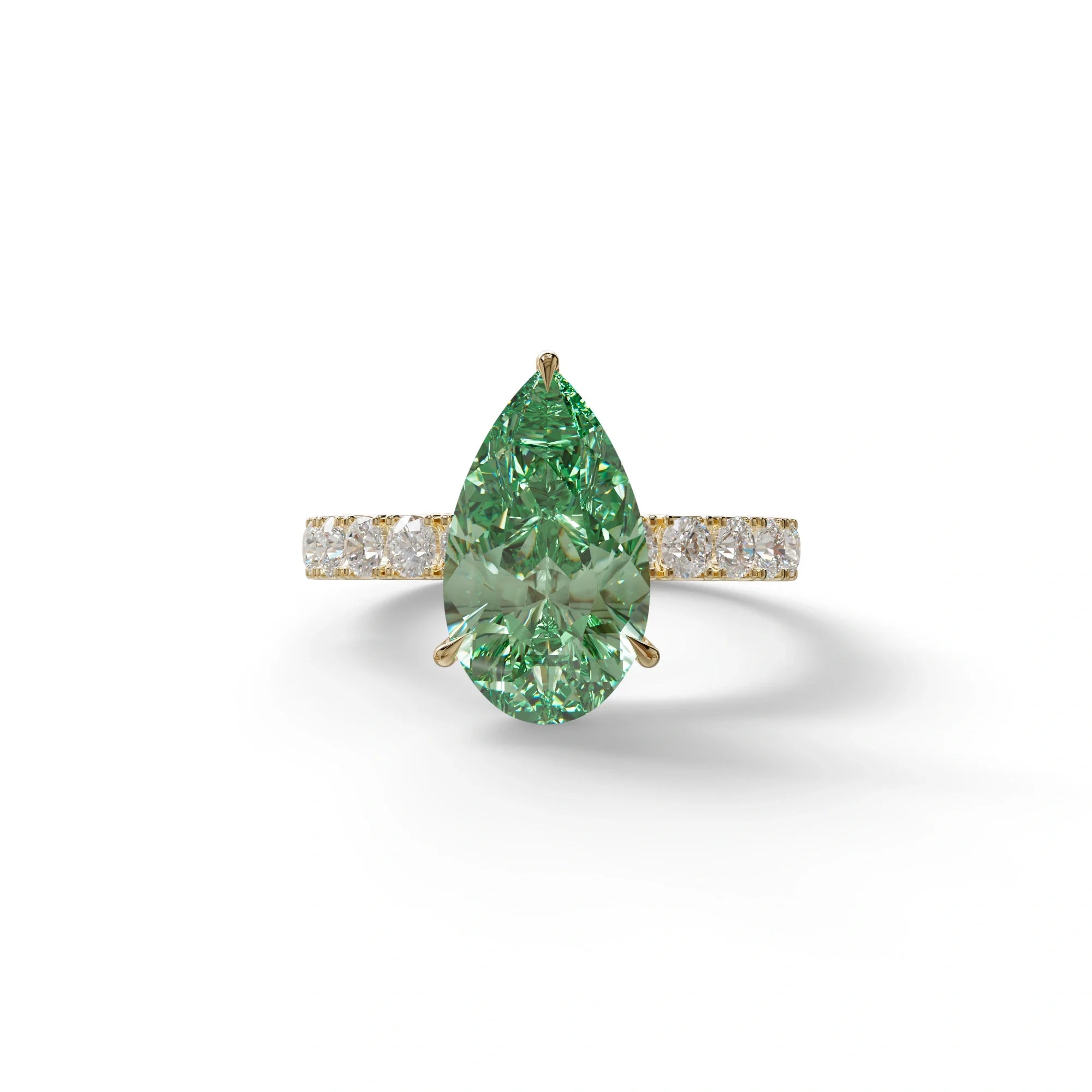 3 Carat Fancy Vivid Green Pear Cut Lab grown Diamond Engagement Ring - Feesia - 10K Solid Gold / Yellow Gold