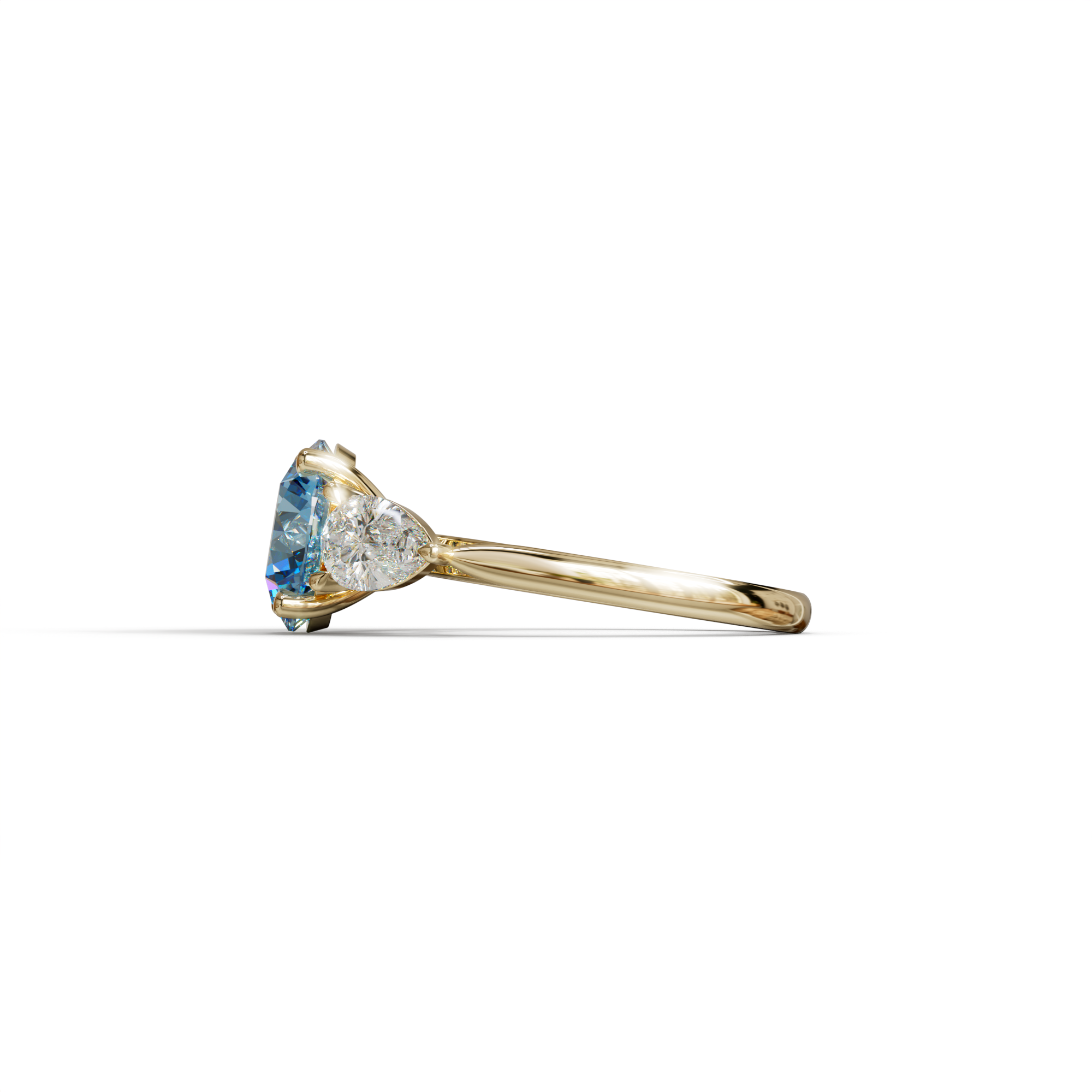 5 Carat Blue Round & Pear Cut Three Stone Lab Diamond Ring - Luminous