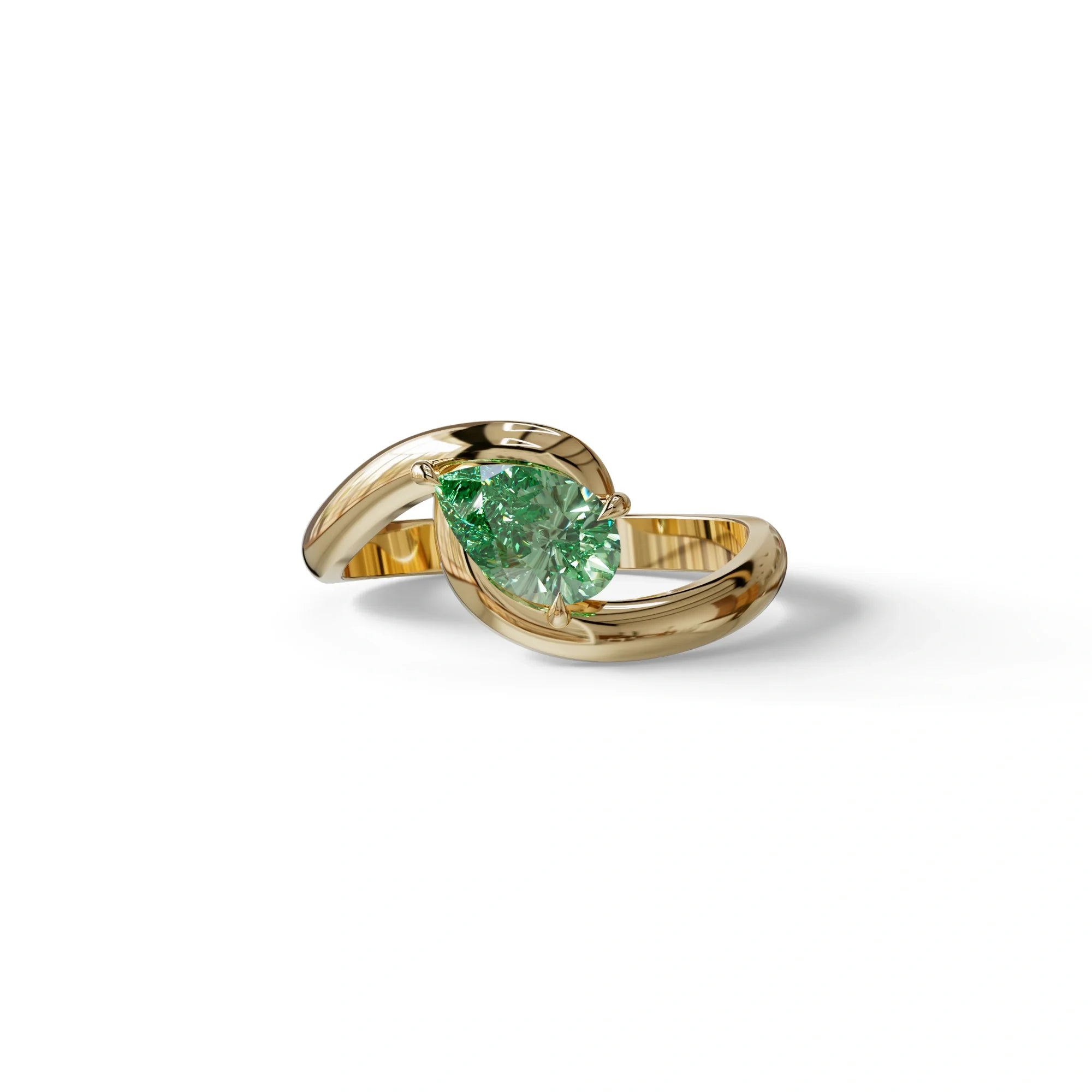 1 Carat Green Pear Cut Solitaire Lab Grown Diamond Ring - Maniya - 10K Solid Gold / Yellow Gold