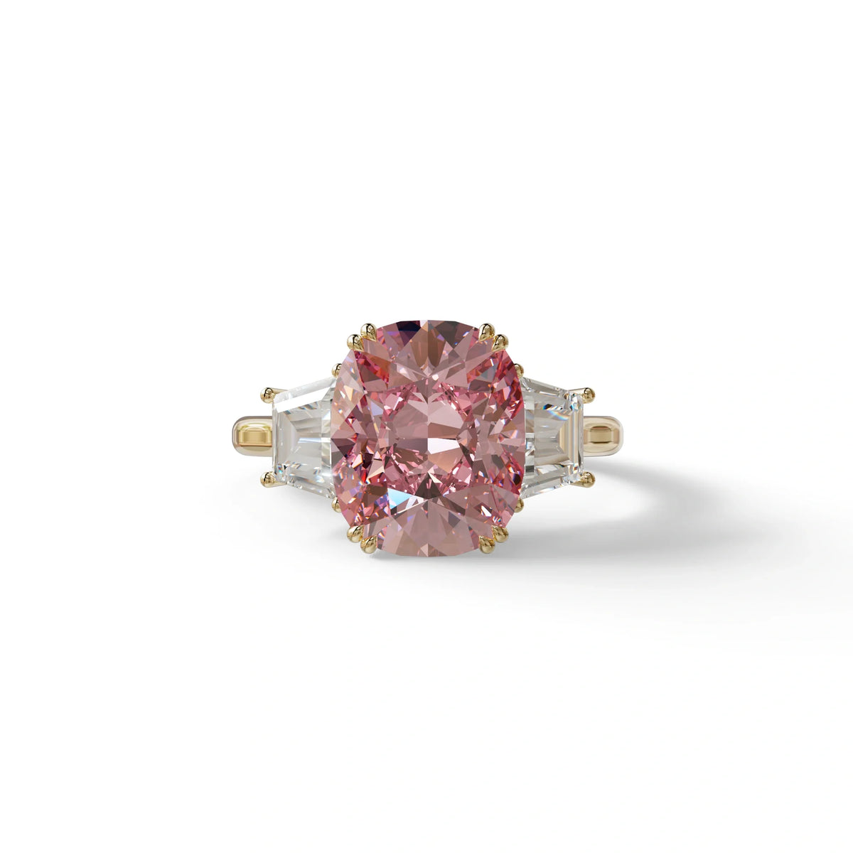 3.5 Carat Pink Lab Grown Diamond Engagement Ring · Cushion Cut Three Stone | Trilogy - view 1