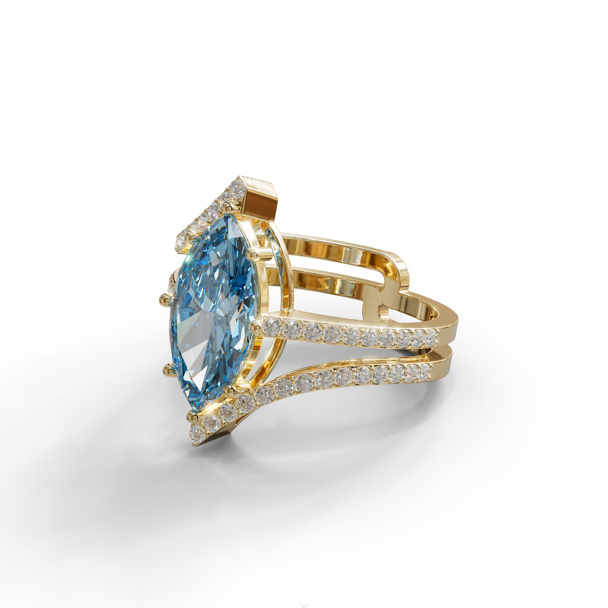 3 Carat Marquise Cut Blue Lab Diamond Ring with Double Pave Setting