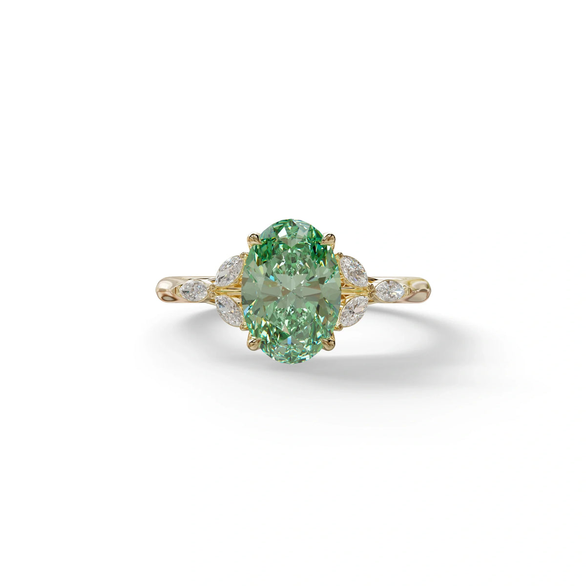 2.5 Carat Green Lab Grown Diamond Engagement Ring · Oval Cut Nature-Inspired | Halcyon - view 1