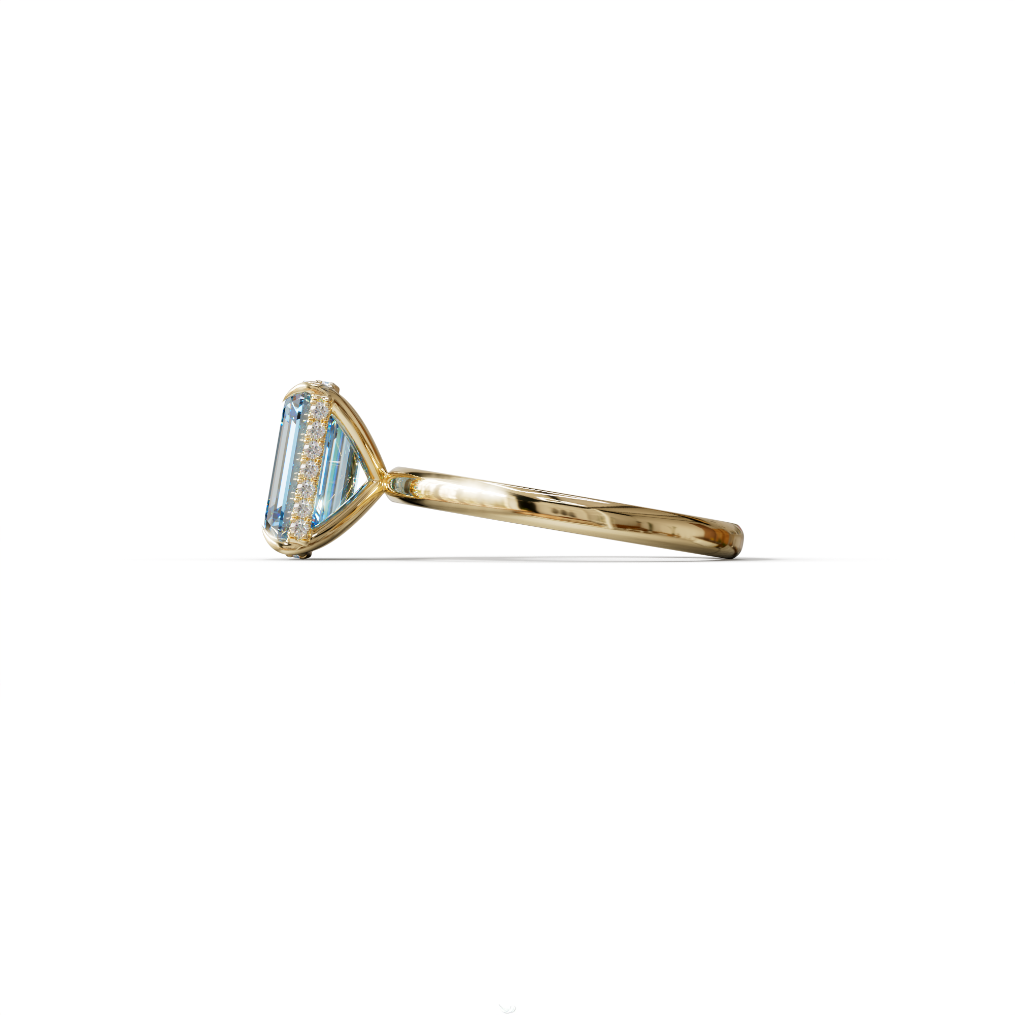 3 Carat Blue Emerald Cut Hidden Halo & Claw Setting Lab Grown Diamond Ring