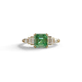 3 Carat Green Asscher Three Stone Lab grown Diamond Ring - Vetra - 10K Solid Gold / Yellow Gold