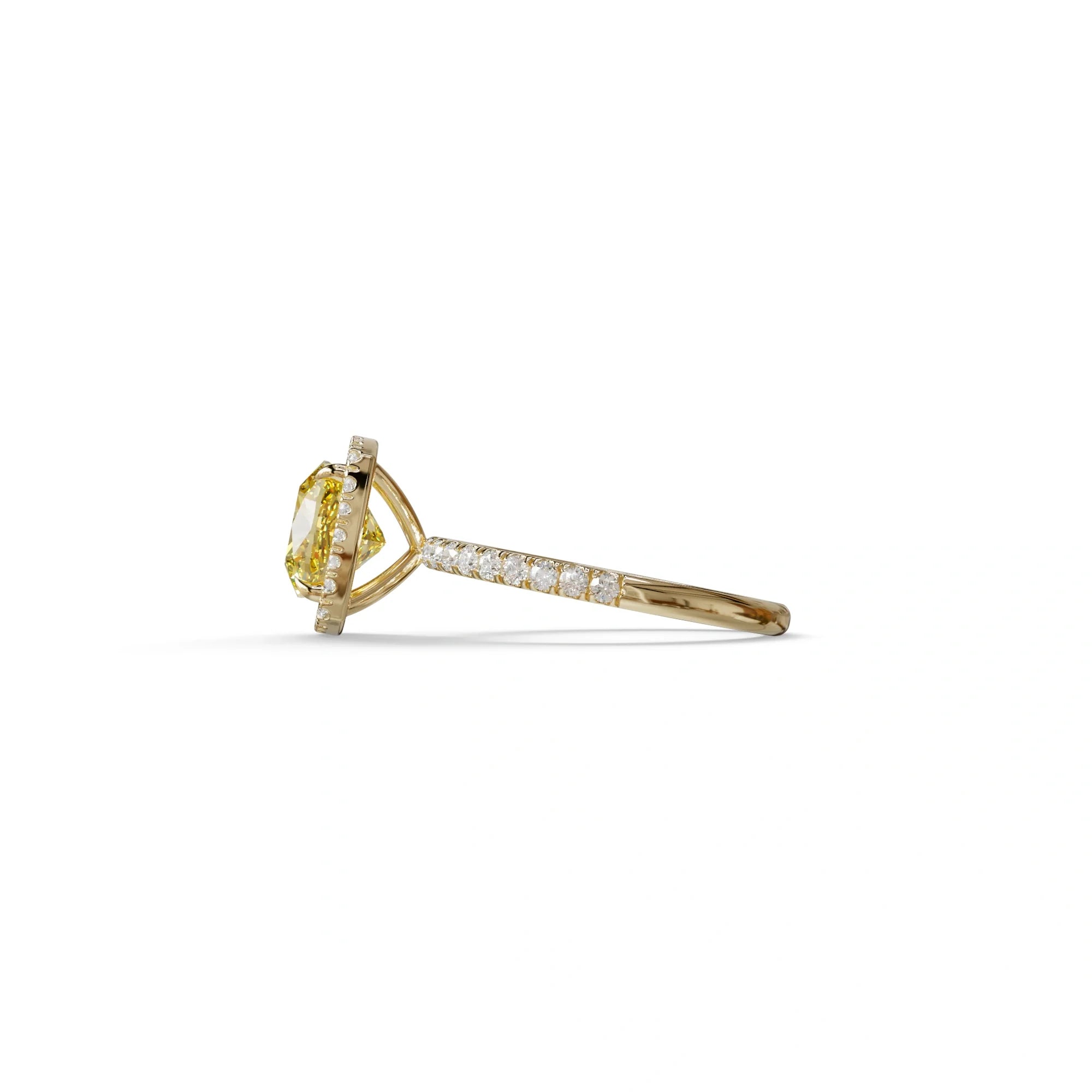 Yellow Cushion Cut Halo & Pave Lab Grown Diamond Engagement Ring - Rosa
