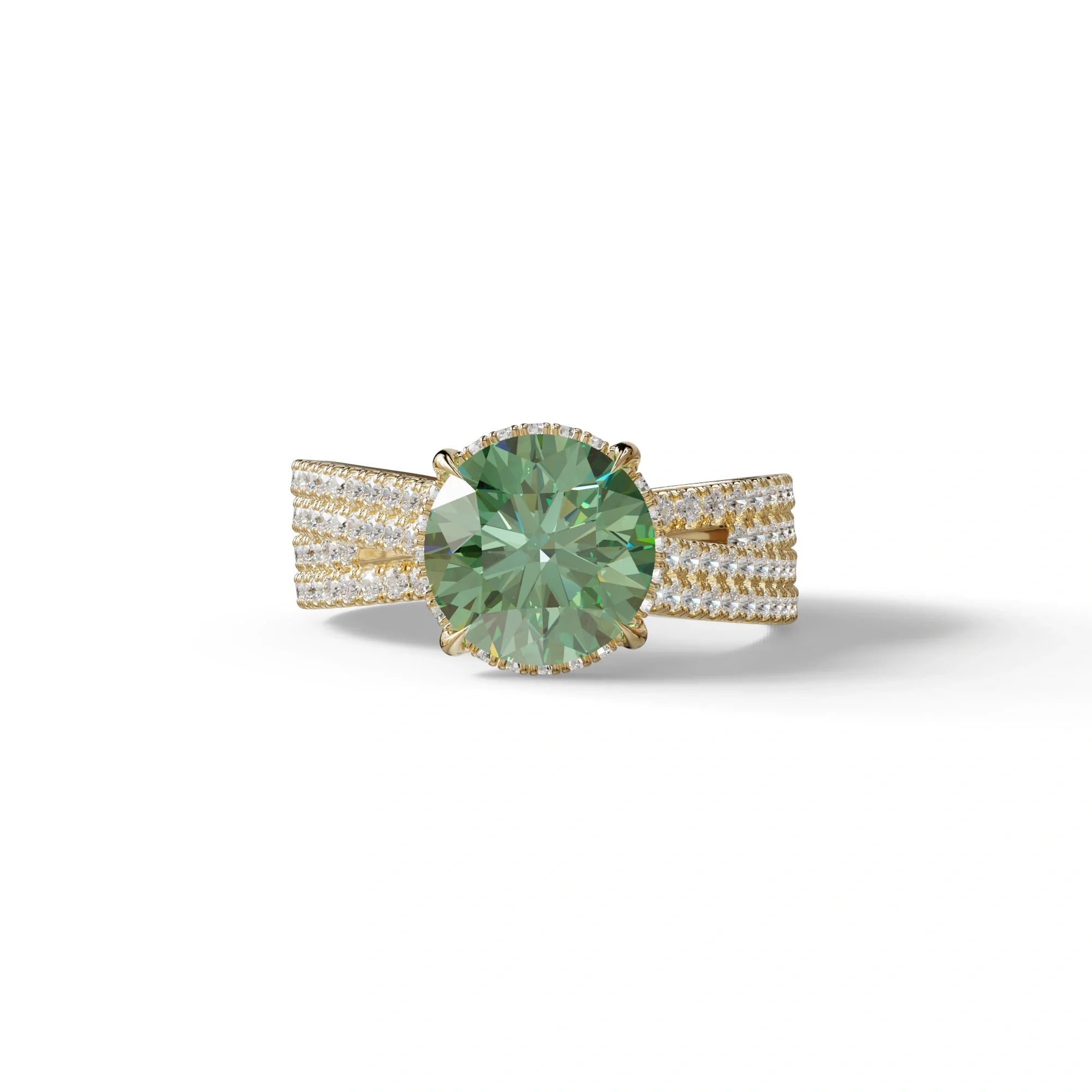 2 Carat Green Round Cut Hidden Halo Lab & Pave Lab Diamond Ring - Je t’aime - 10K Solid Gold / Yellow Gold