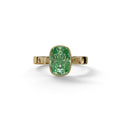 3 Carat Green Elongated Cushion Cut Bezel Set Engagement Ring - Astrae - 10K Solid Gold / Yellow Gold