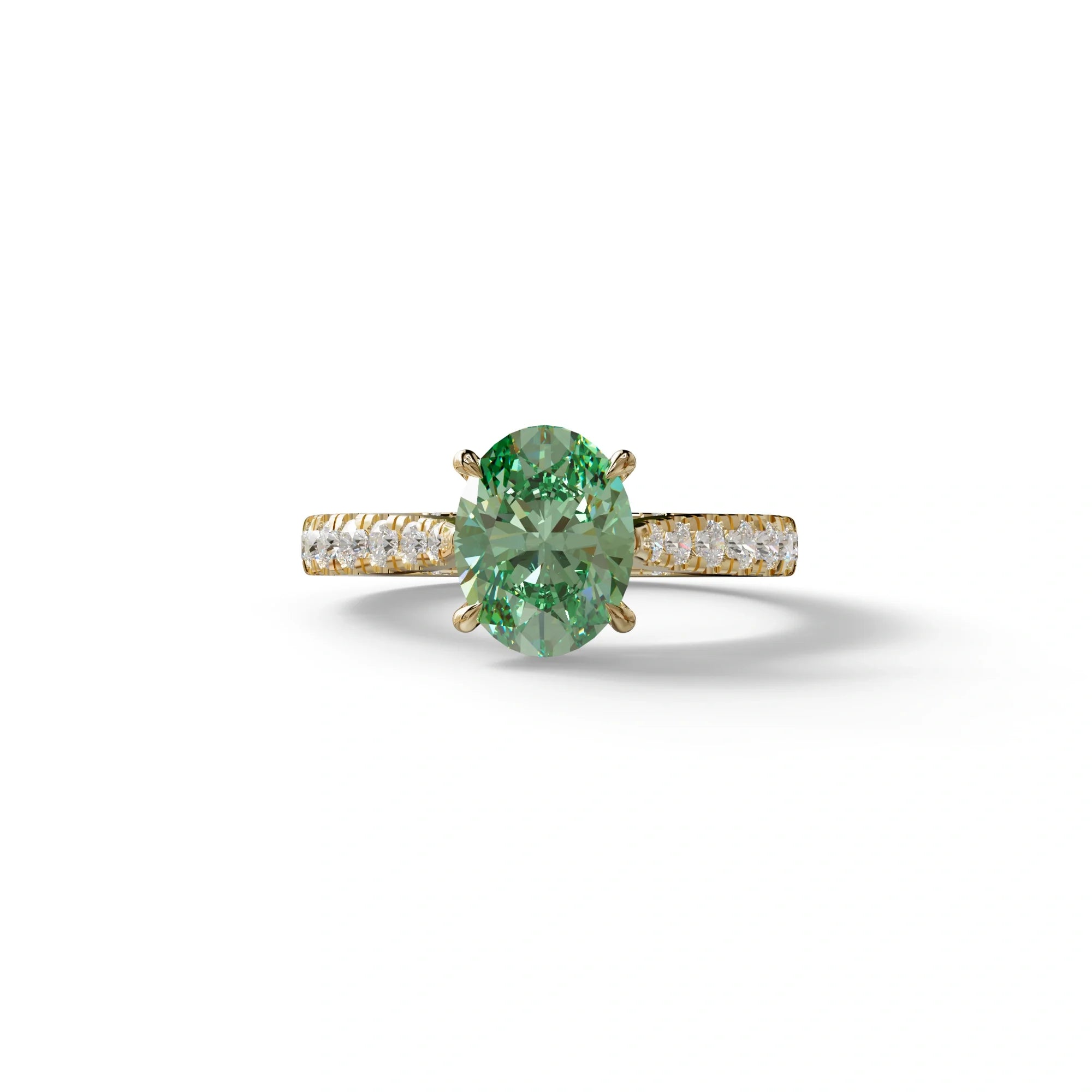 1.50 Carat Green Oval Cut Lab Diamond Engagement Ring - Scorpio - 10K Solid Gold / Yellow Gold